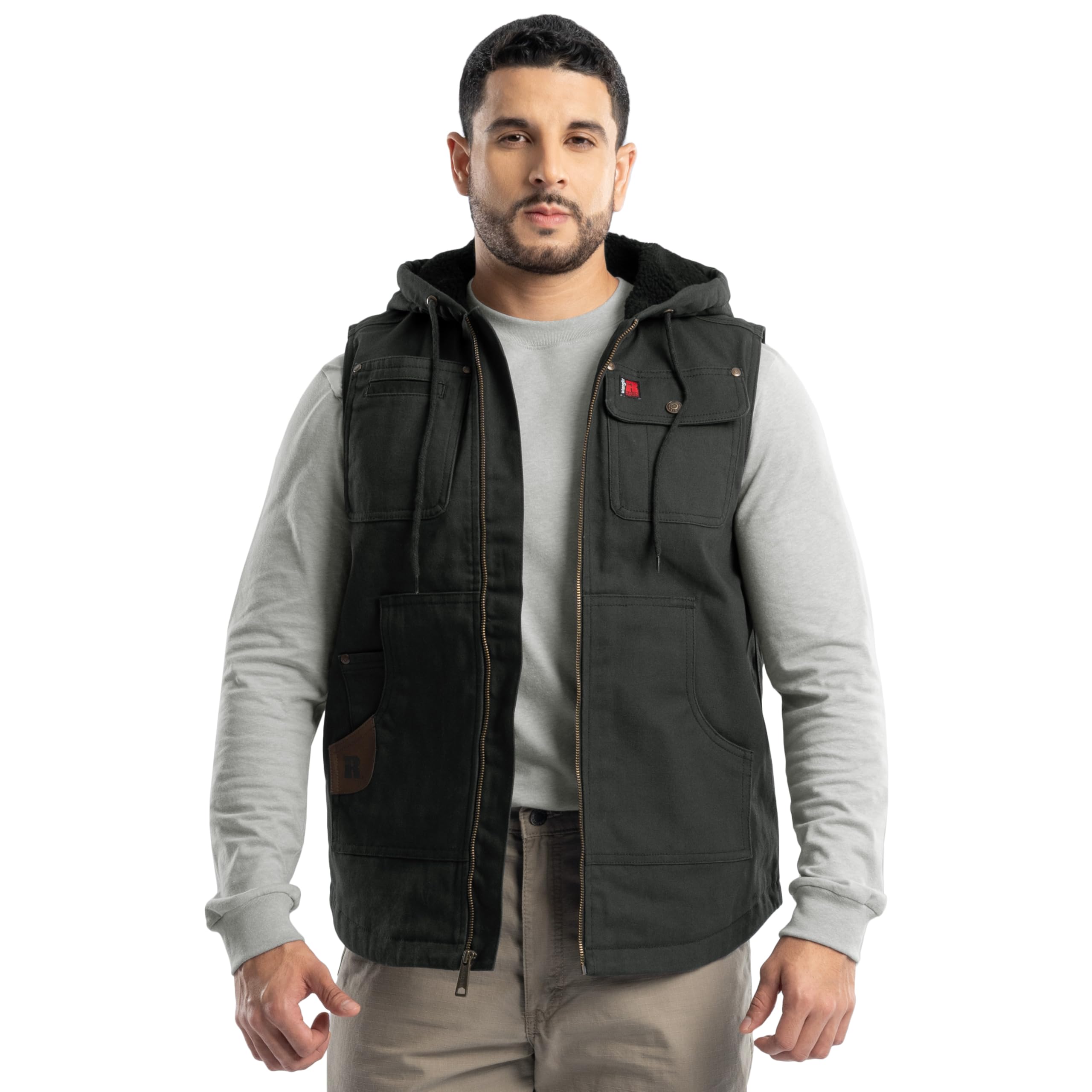 Wrangler Men's Sherpa Lined Vest with Hood, Black, L