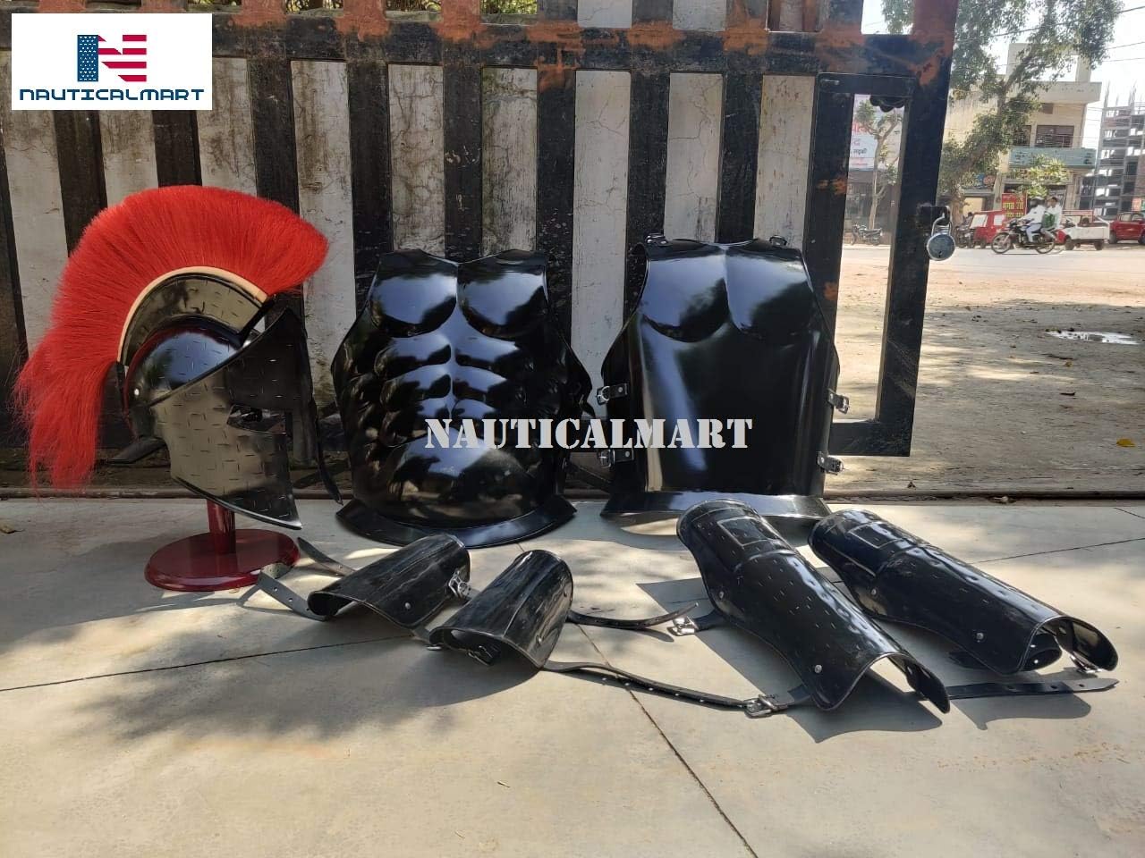 Nautical-Mart Medieval Roman King 300 Spartan Helmet W/Red Plume Halloween Muscle Armor Leg Or Arm Guard