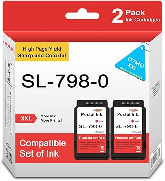 2-Pack SL-798-0 Red Ink Cartridges 17 ml for SendPro C200 C300 C400 C425 Postage Meters, Fluorescent Red Ink, 1500 Impressions, Refillable, Long-Lasting, Consistent Performance Materials