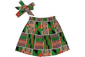 Toddler Baby Girl African Wax Print Skirt Outfit Ankara Skirt+Headband 2Pcs Set Kente Clothes