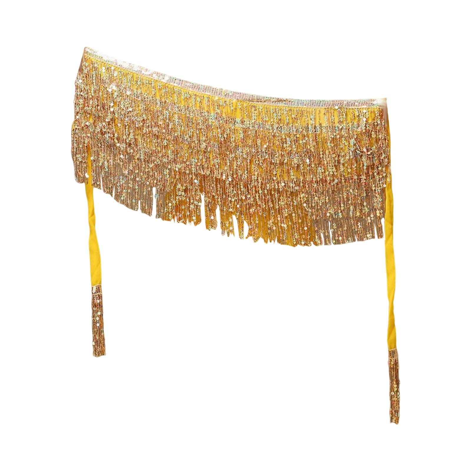FASHIONMYDAY Fashion My Day® Belly Dance Skirt Belt Sequined Tassel Costume for Performance Party Rave Aureate | Belly Dancing