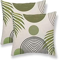 Vista 39 de Juego de 2 fundas de almohada bohemias de 20 x 20 pulgadas, con hojas bohemias abstractas de mediados de siglo, decorativas, para exteriores, fundas