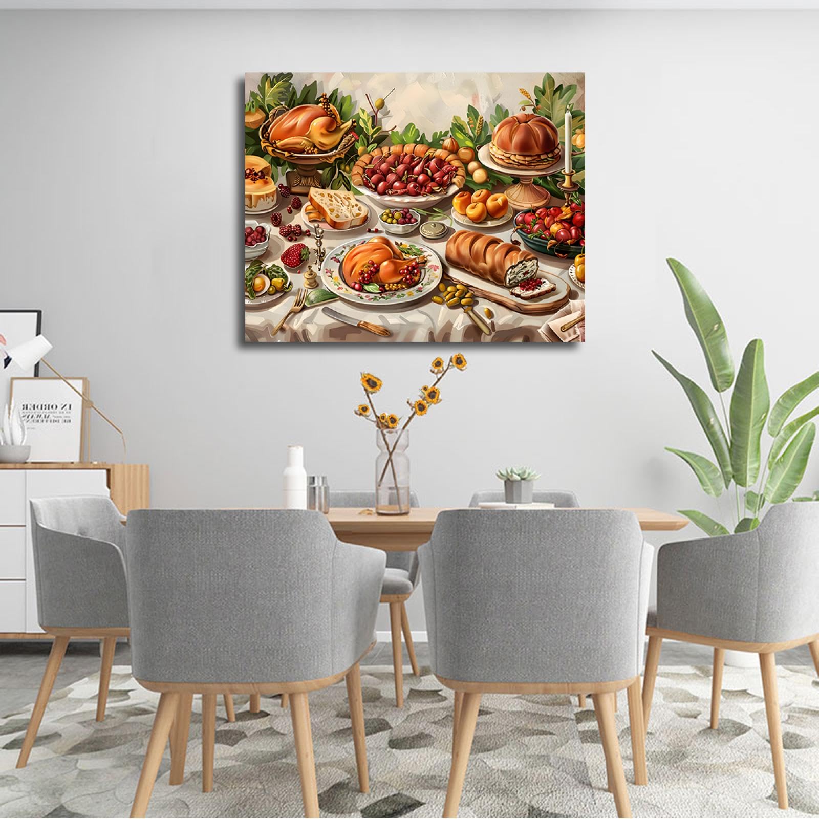 UIRINGART Art mural sur toile de style anime pour la décor murale de la cuisine Fête de vacances Affiche de repas Impression de peinture pour salle à manger Restaurant 70x90cm Cadre intérieur