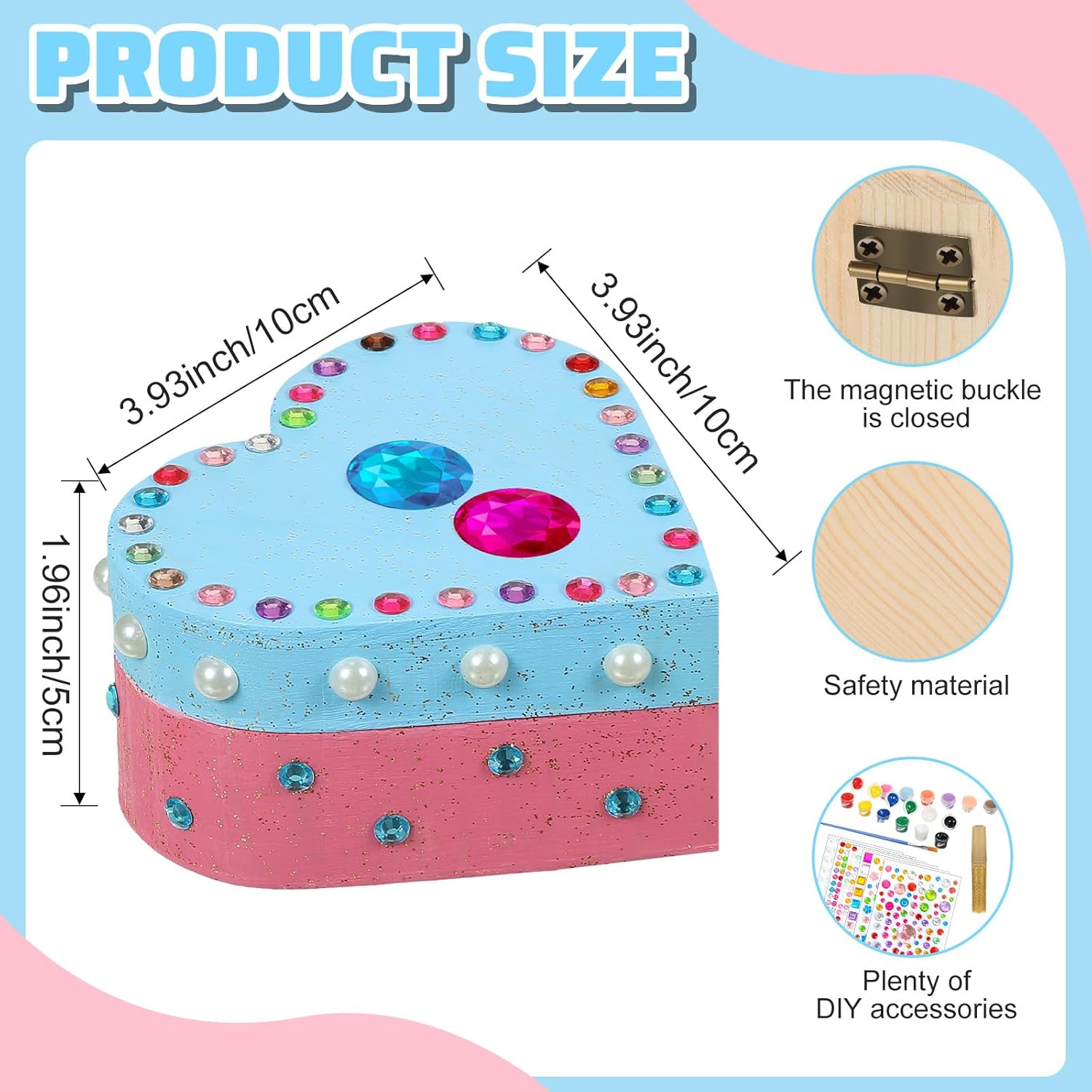 Kigley 6 Sets Paint Your Own Heart Box Kit DIY Wooden Jewelry Box Unfinished Heart Shaped Boxes Valentine's Day Painting Arts Gift Crafts for Kids Girls Toddler Ages 3-12 Year Old