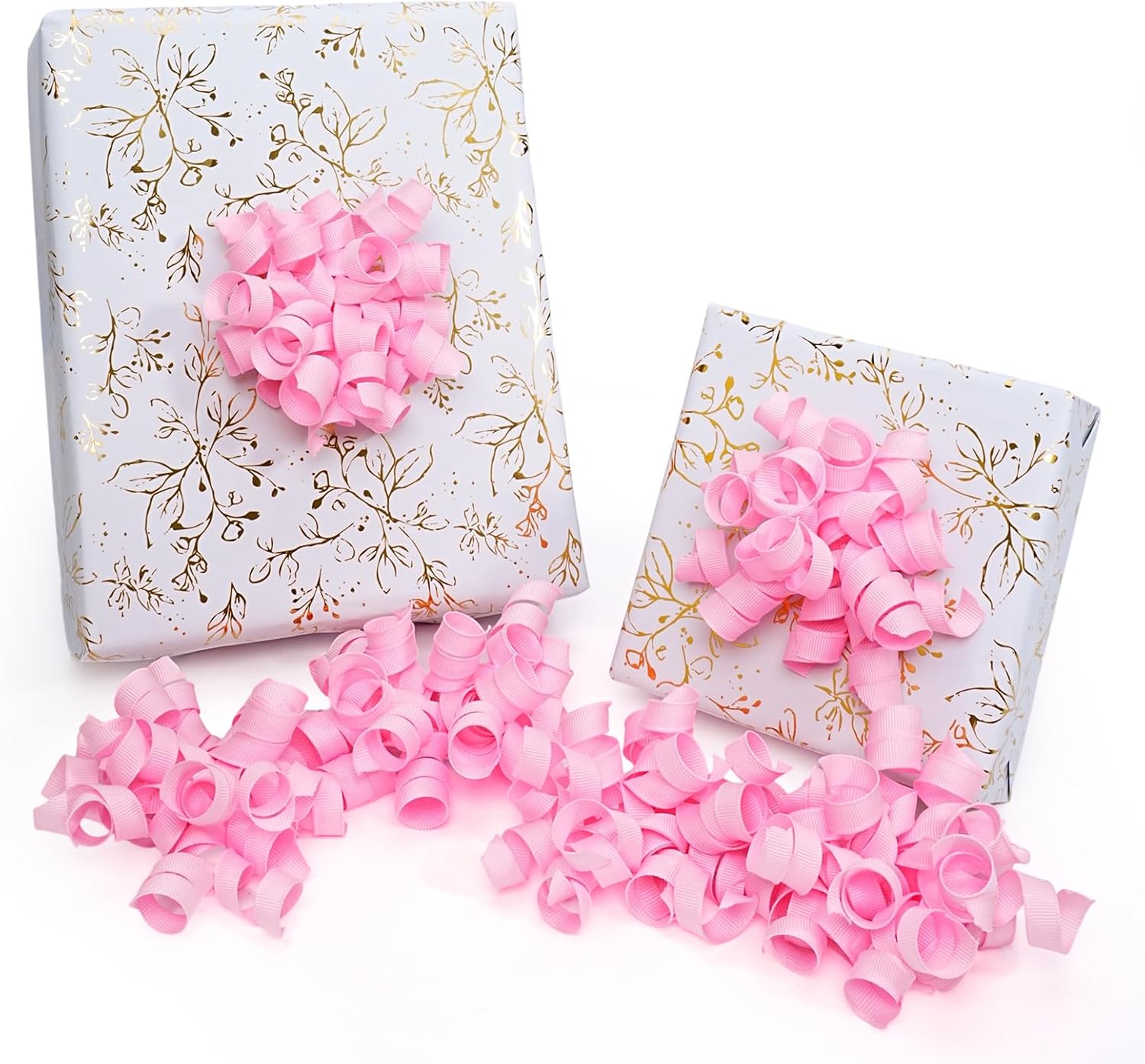 LaRibbon Pink Bows - Curly Ribbon Gift Bows, Self Adhesive for Birthday Party, Bridal Shower, Baby Shower, Gift Wrapping, Treat Bags - 6 Counts