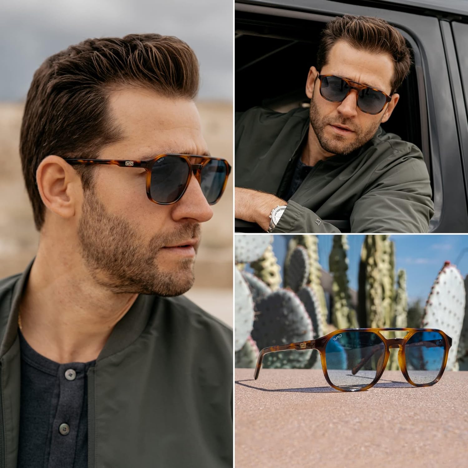 WearMe Pro Polarized Double-Bridge Large Rectangular Unisex Sunglasses
