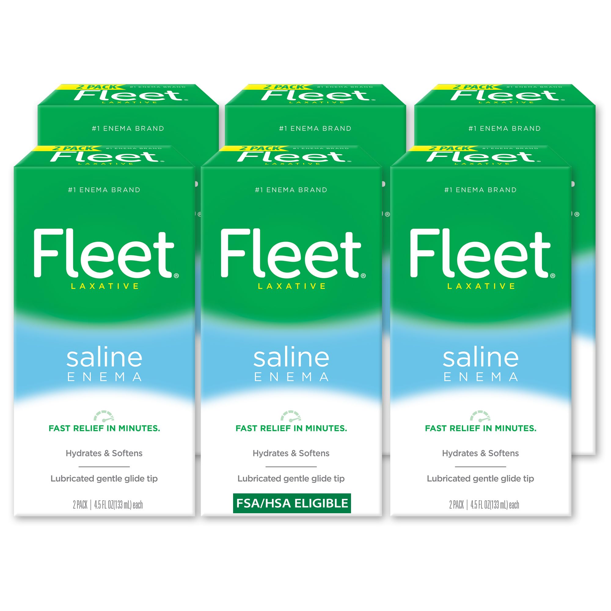 Fleet Laxative Saline Enemas for Constipation Relief for Adults, Fast and Effective, 2 Bottles per Pack, 4.5 Fl Oz Each, Pack of 6