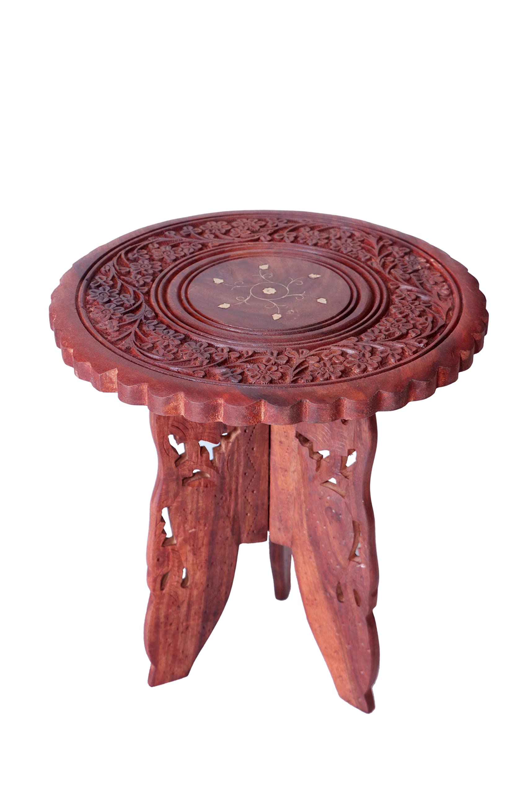 DELUX WOOD CARVER Wooden handicrafts Folding Round Shape Stool - Table for Kids Children Adult - Multfunctional for Bathroom,Living Room,Bedroom,Laundry Room or Garden