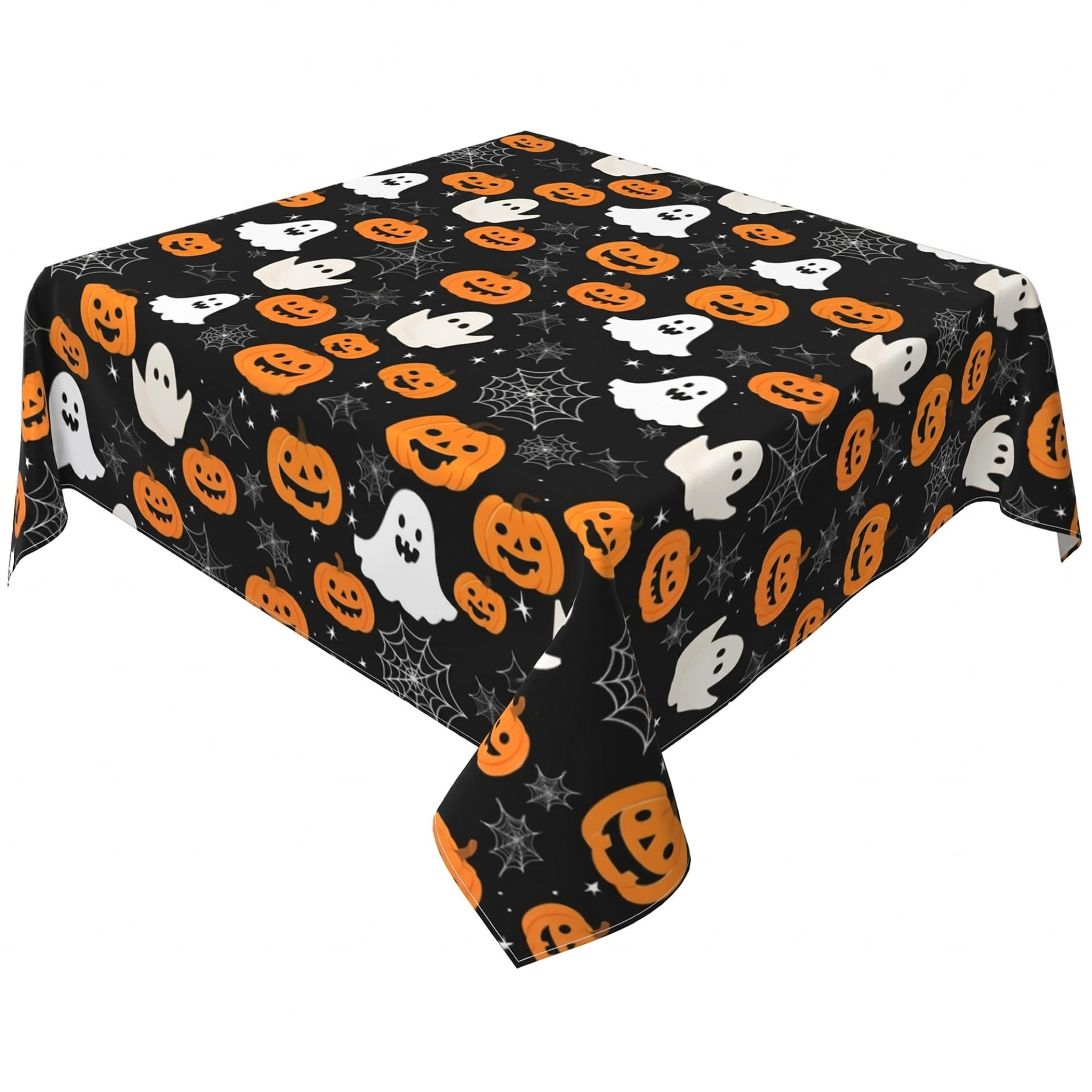 Pineeseatile Halloween Tablecloth Waterproof Table Cover Ghost Pumpkin Print Rectangle Tablecloth For Holiday Decor, White, 55.12x70.87 Inch, Gothic Table Cloth