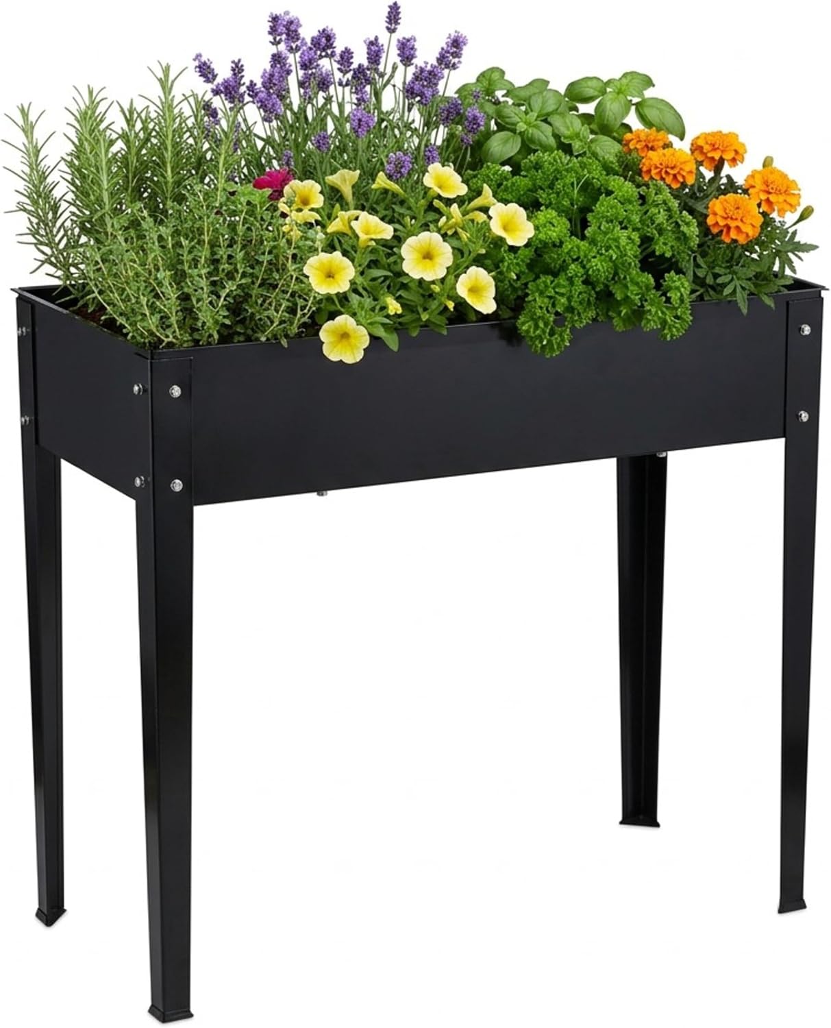Relaxdays Raised Garden Planter in Black, Powder-Coated Steel, 80x85x40 cm for Balcony, Terrace & Garden