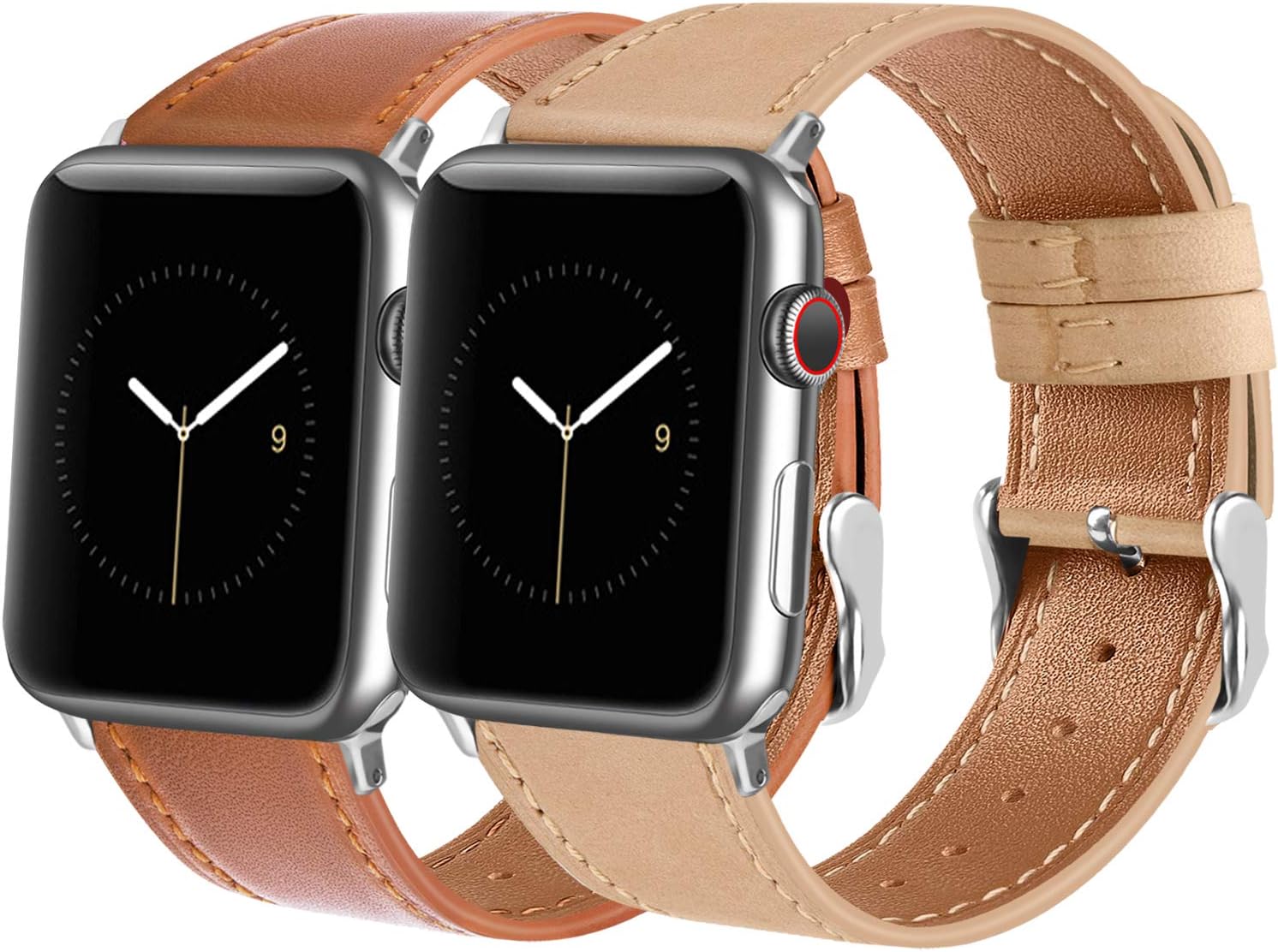 Tobfit Leather Bands Compatible with Apple Watch Band 38mm 40mm 42mm 44mm Women Men Compatible with iWatch SE Series 6 5 4 3 2 1, Brown&Beige, 42mm/44mm