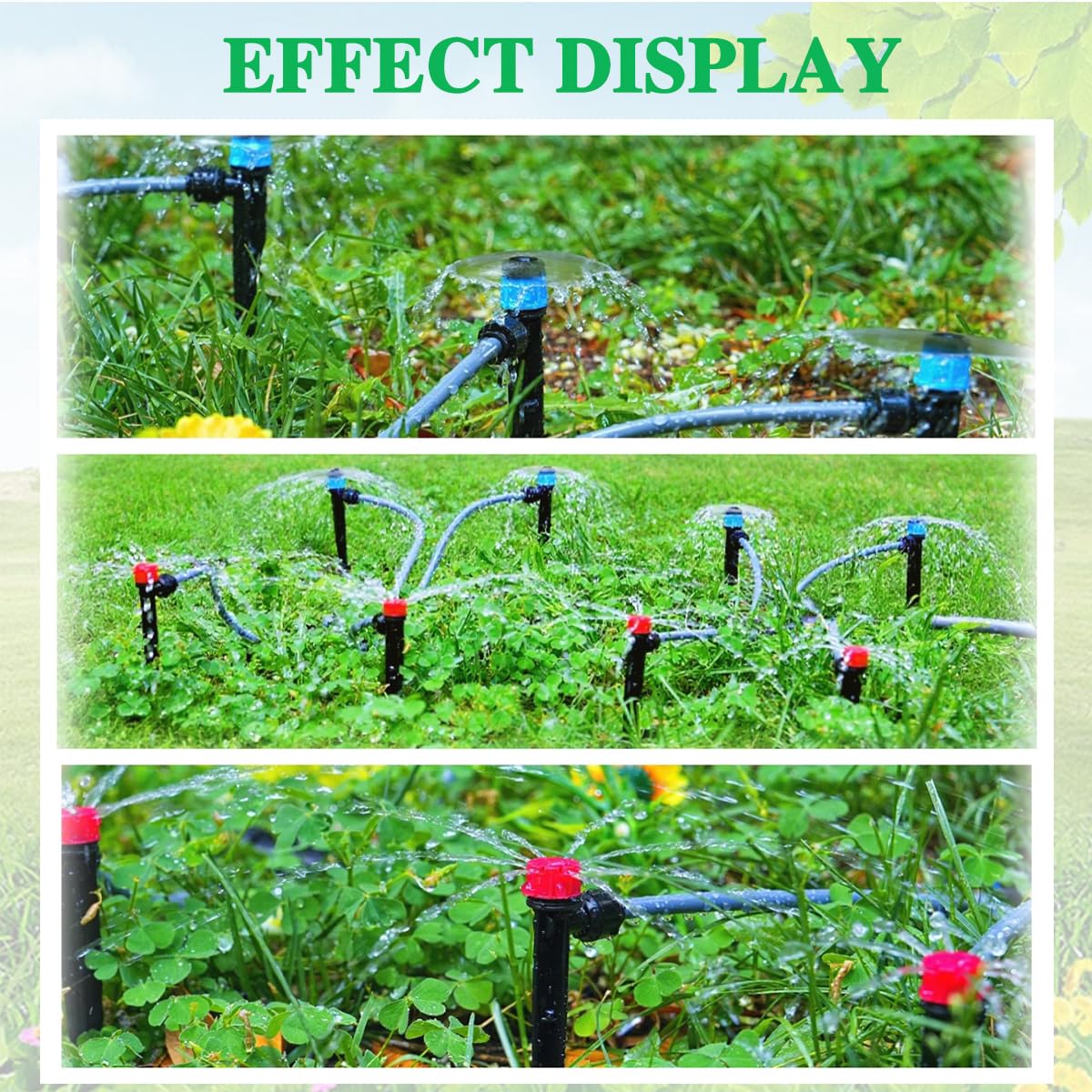 Kit di irrigazione a goccia da 82 m, emettitore di irrigazione a goccia da 1/4", emettitore di irrigazione a goccia a forma di ventola, sistema di irrigazione a goccia automatico a connessione rapida