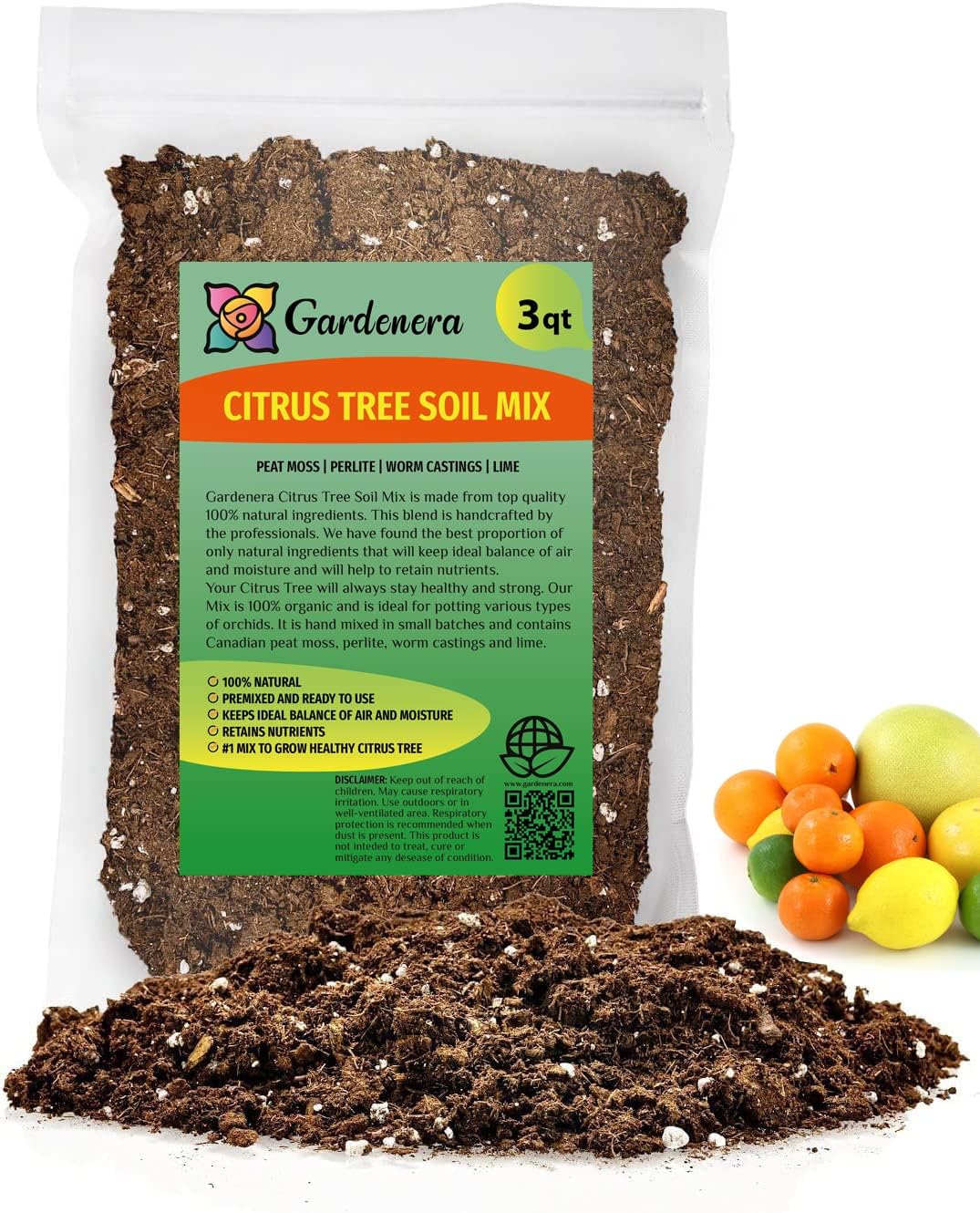 GARDENERA Premium Citrus Tree Potting Soil Mix - 3 Quart - Special Blend for Indoor Oranges, Lemons, Limes and More