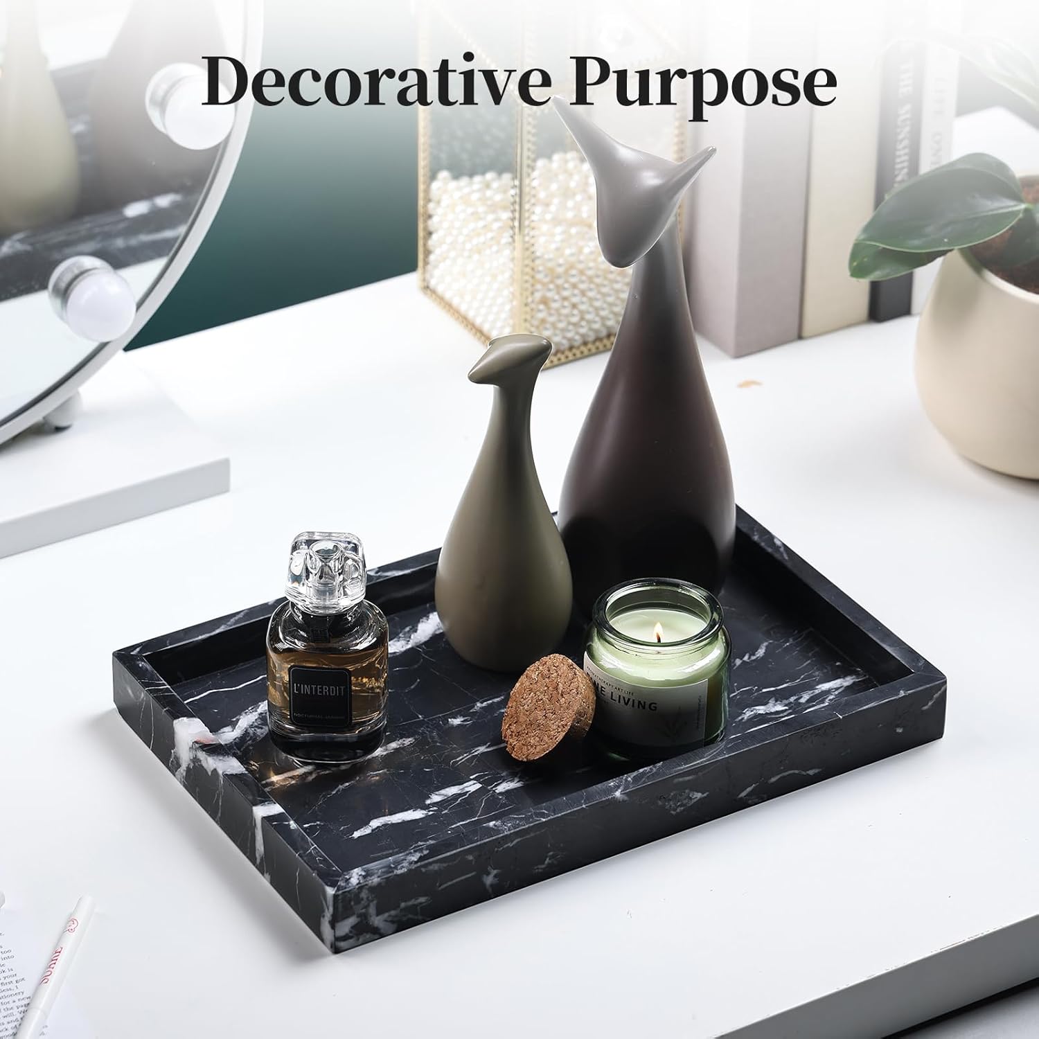 Real Natural Marble Tray for Bathroom, Genuine Marble Stone Vanity Tray, Luxury Storage Trays for Kitchen, Vanity, Home Decor, Dresser, Non-Resin/Non-Ceramic, 12"x 8"x 1.2", Black - Image 3