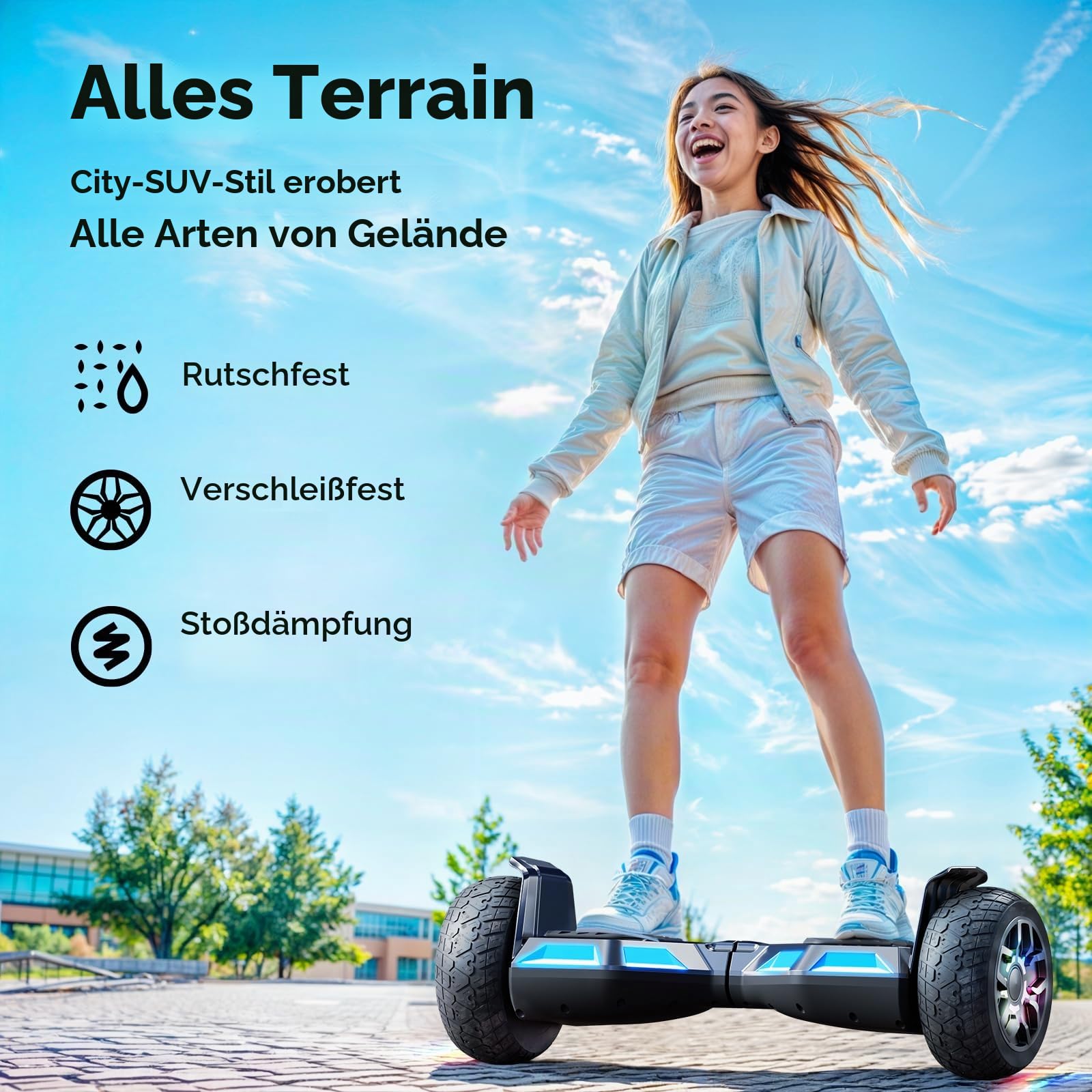SISIGAD Hoverboard 8,5 Zoll All Terrain, EU Standard- Integriertes Bluetooth mit Leistungsstarkem Motor, Selbstausgleichendes Elektro-Skateboard, Geschenk für Jugendliche und Erwachsene