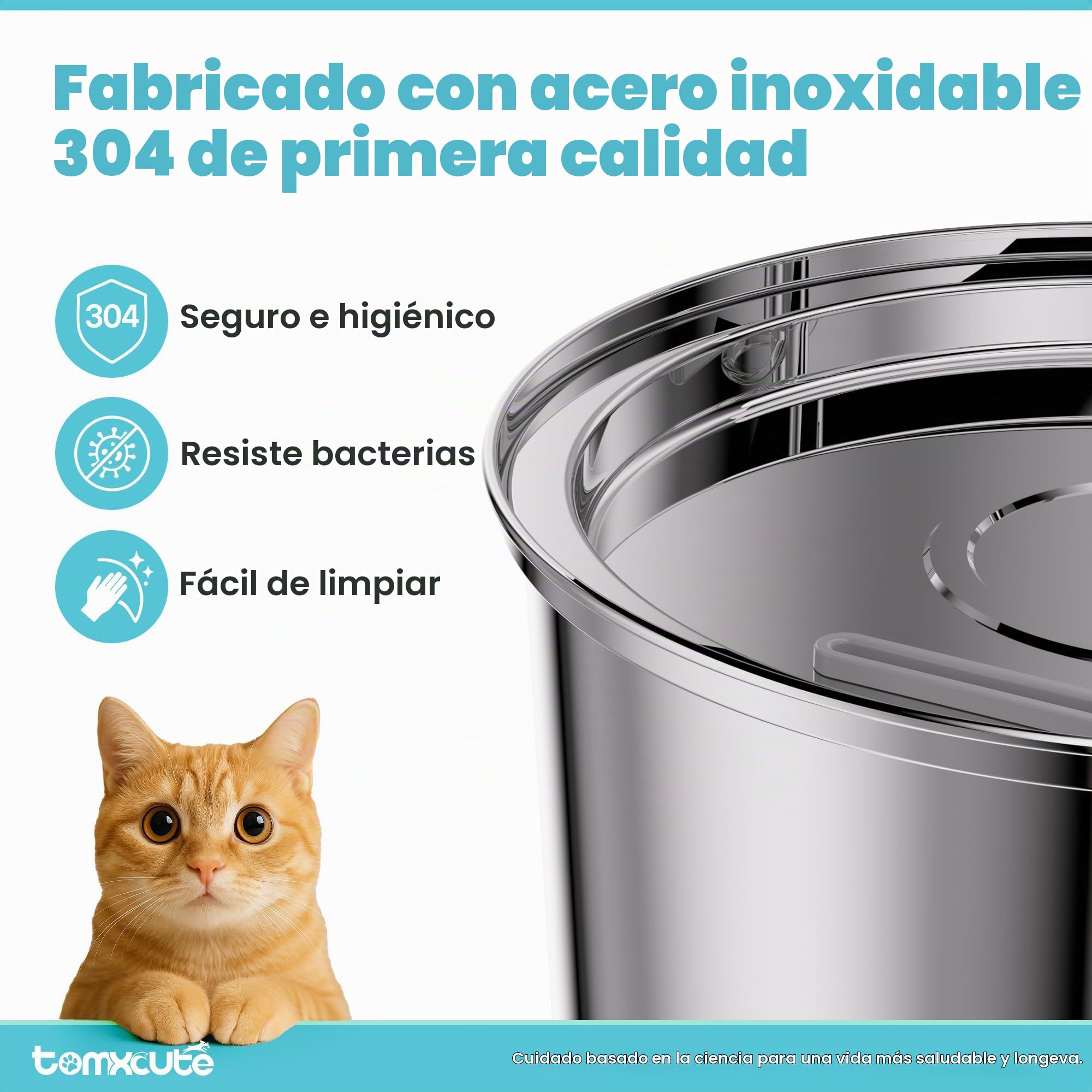 TOMXCUTE 4,0 L Fuente para Gatos de Acero Inoxidable, Fuente de Agua para Gatos y Perros pequeños, diseño de Cuello de Cisne, Apto para lavavajillas, con 1 Esponja y 3 filtros de carbón