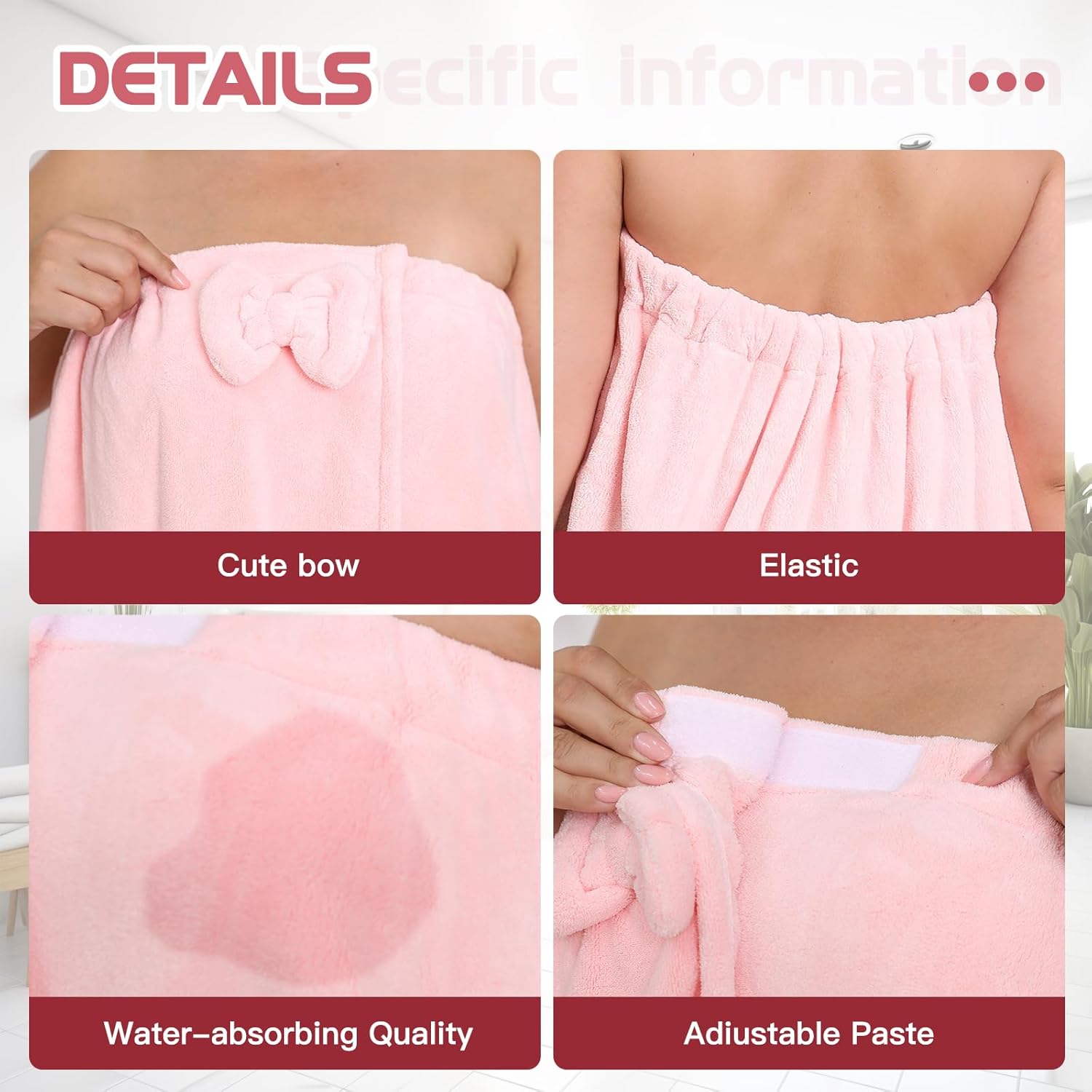 Towel Wrap with Hair Towel for Women (XXL-XXXXL), Oversize Bath Towel Wrap, Large Shower Wrap Spa Bathrobe, Hair Quick Drying Towel and Adjustable Body Wrap, 82.68x31.5'', Pink - Image 3