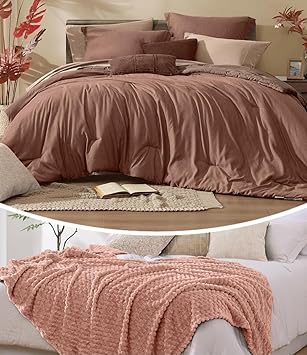 Monbix 7 Piece Cationic Dyeing Comforter Set and Throw Blanket