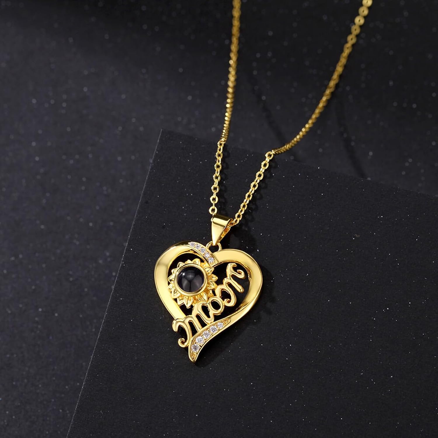 Drawelry Mother's Day Gift for Mom from Daughter Son, Custom Photo Necklace with Picture Inside Personalized Heart Picture Projection Necklace Birthday Memorial Gift for Women Wife Girlfriend