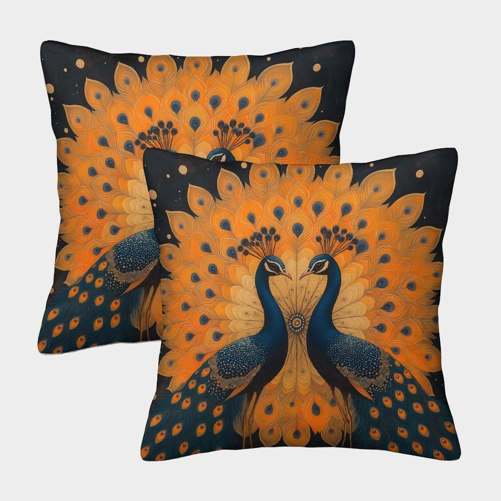 kaiyun 2 Pack Peacock Face to Face,Mandala Square Pillow Cover Cushion Cover 40x40cm Suitable for Sofa Bed Chair,3D Pattern