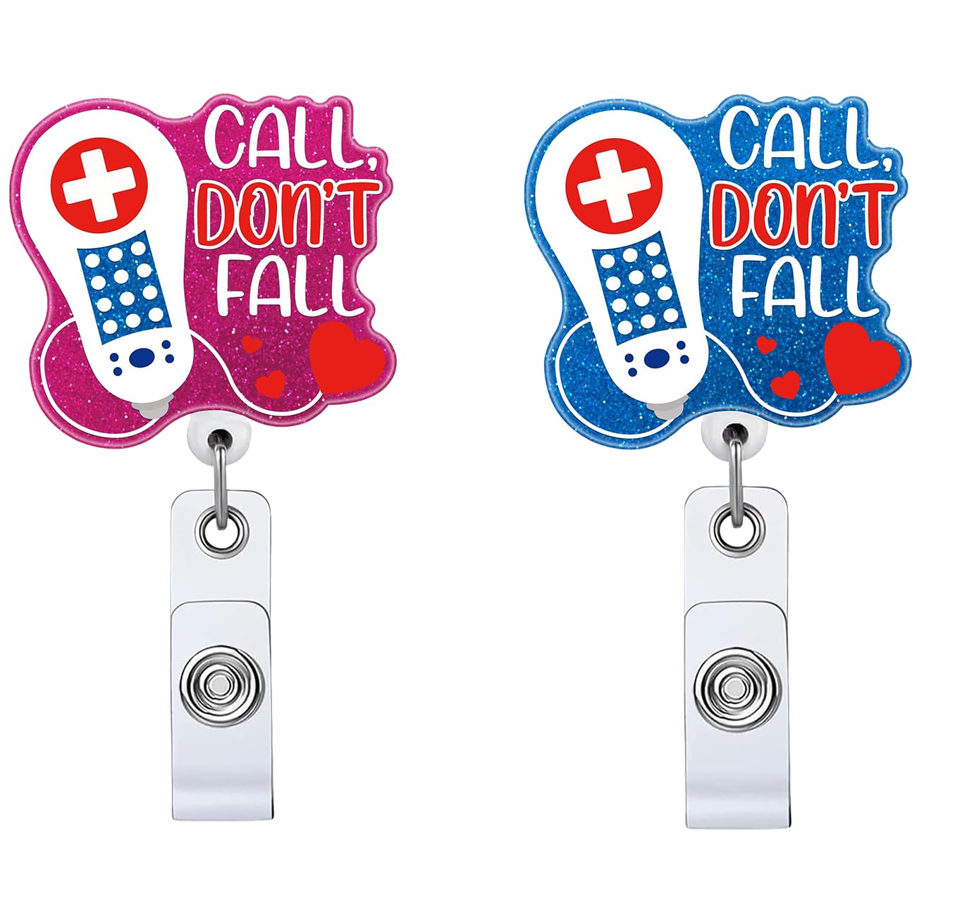 2P Call Don’t Fall Dark Blue Glitter Badge Reel with Alligator Clip, Funny Nurse Pager ID Card Badge Holder Gift for Nurses Doctors RN LPN Patient Care ER, Nurse Day Gift