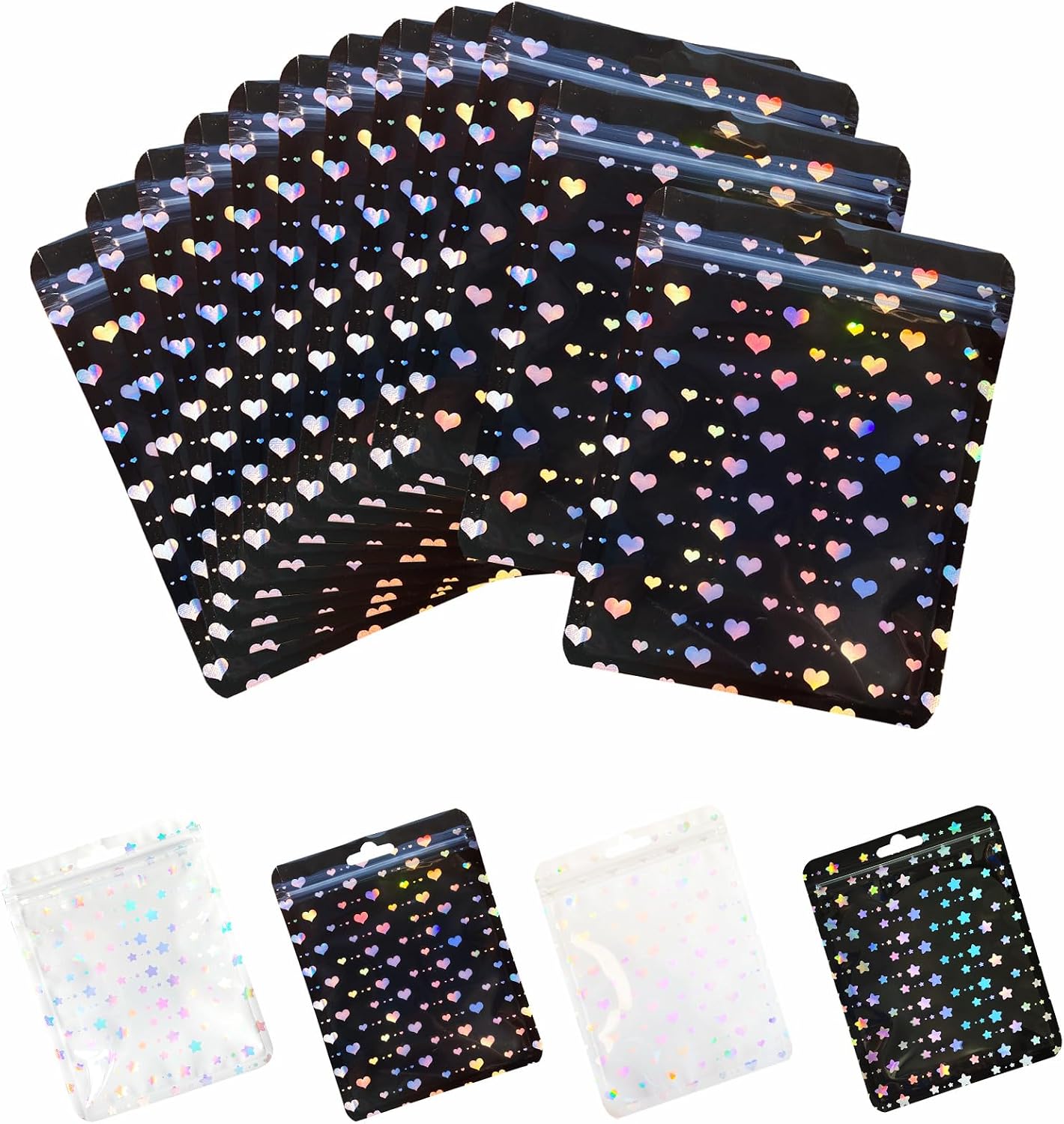 100 pack Holographic Candy Bags Resealable Clear Packaging Zipper Bag 4 x 6"Jewelry Sample Food Treat Party Favor Small Bussiness Bags