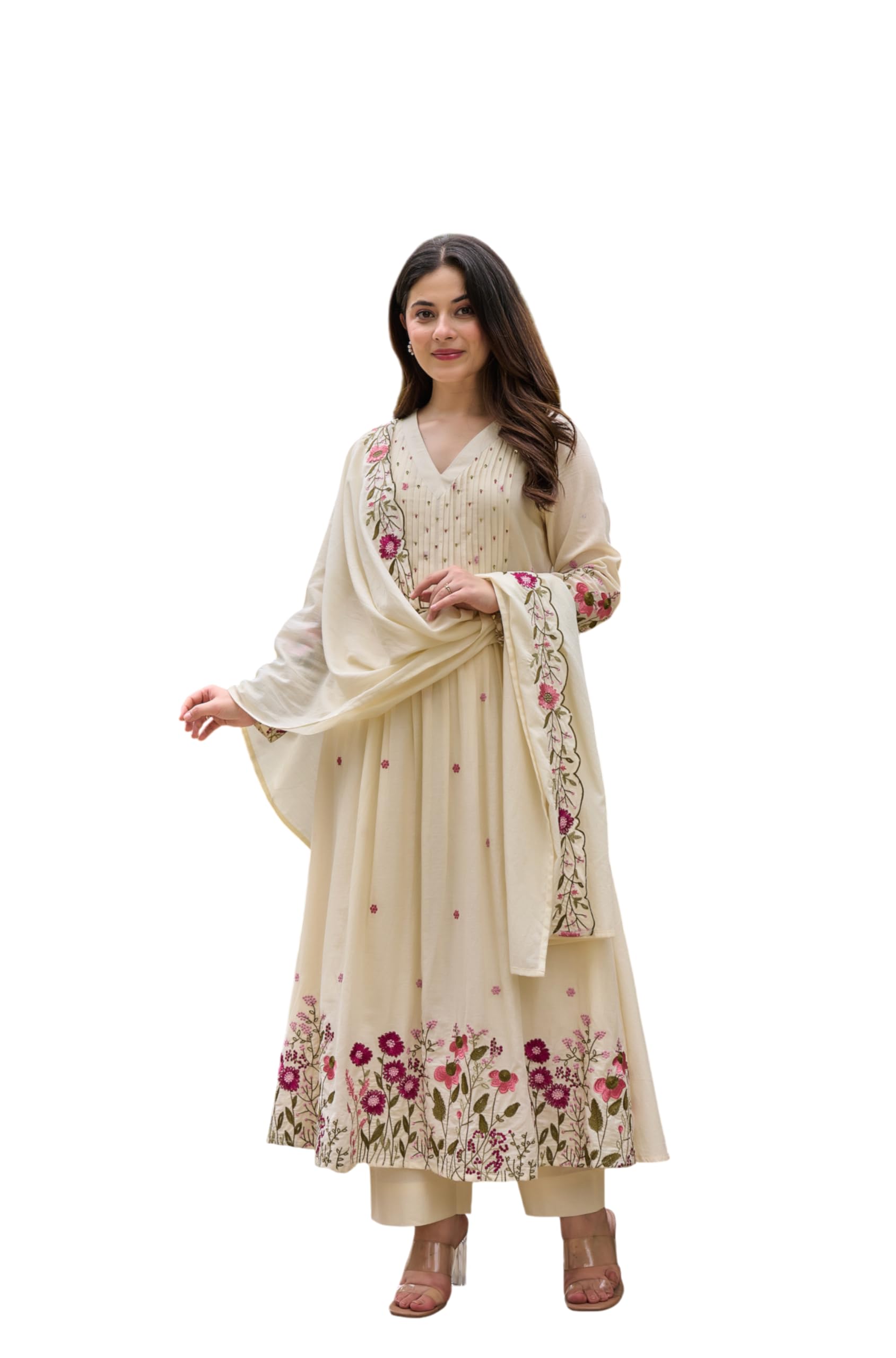 shiv textiles Women's Chanderi Silk Embroidered with Handwork Kurta Pant Dupatta Set(JD-SAHELI-Beige-P)-picture-17
