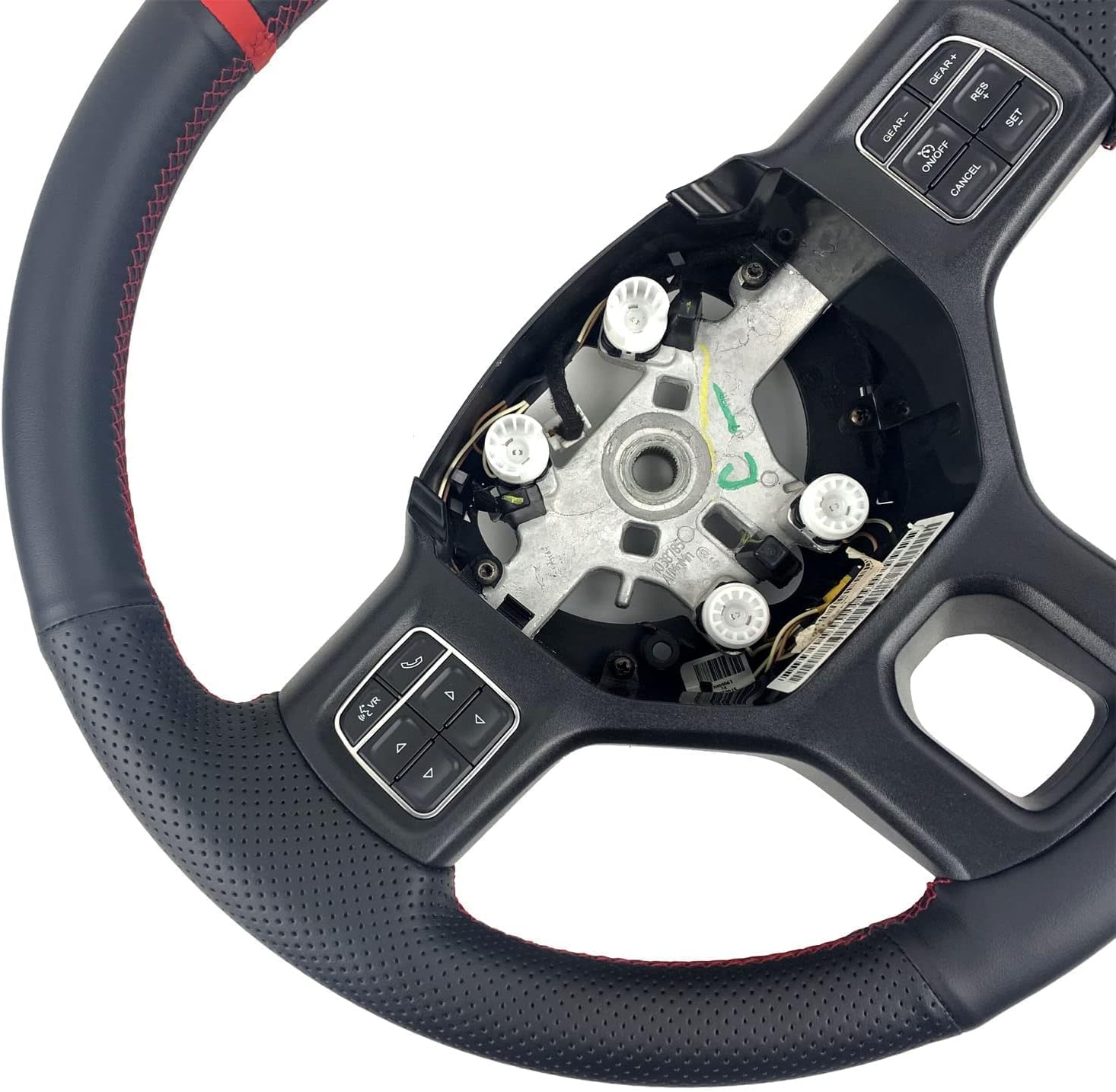 Black Side Perforated Leather Red Marker Steering Wheel Protector Cover Hand-Stitch on Wrap Fit for Dodge Ram Heavy Duty 1500/2500/3500/4500/5500 2013-2019 (Red Mark Strip)