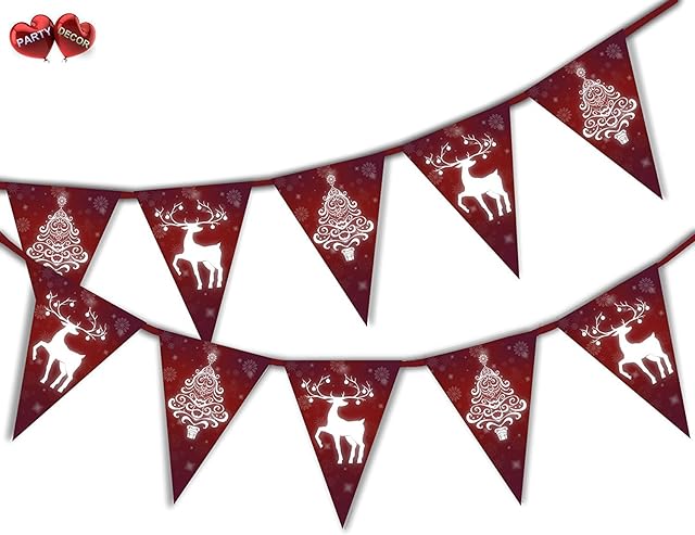 Reindeer Red Christmas Tree Theme Bunting Banner 15 flags for guaranteed simply stylish party decoration by PARTY DƒCOR