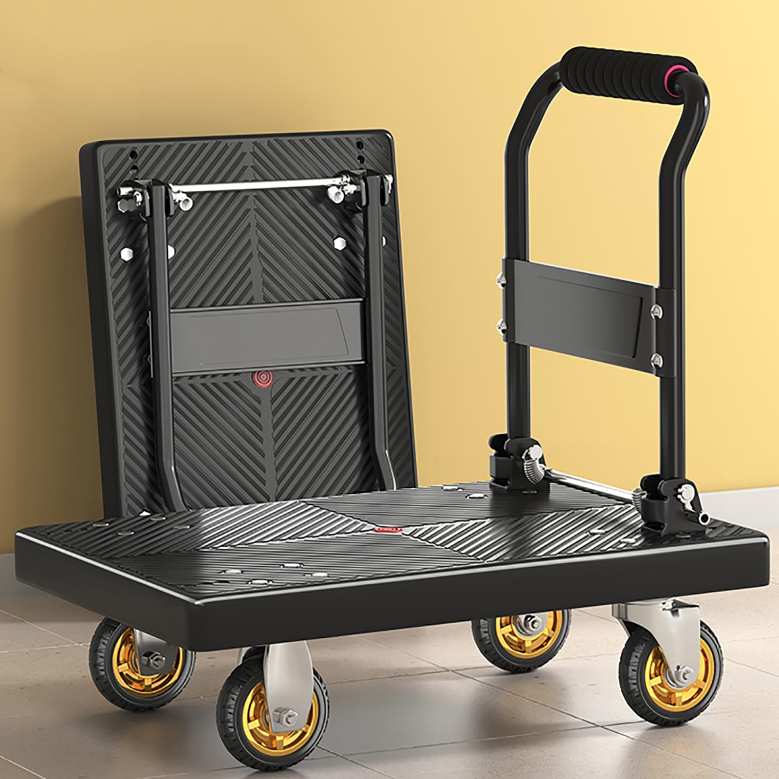 Ciężki wózek składany Du 150kg 4Wheel FlatbeTrolley z uchwytem i wysuwaną podstawą Przenośny wózek do łatwego transportu (rozmiar: 72 x 48 cm)