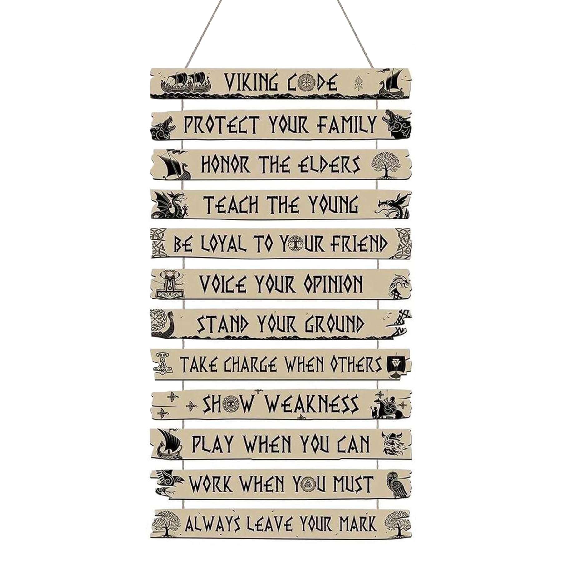 Wasise Viking Wall Art - Nordic Viking Wall Art with Inspirational Quotes, Wooden Plaque Viking Decor, Medieval Decor, Norse Sign Code Walls Decor, Mythology Artwork Pagan Decorations for Bedroom