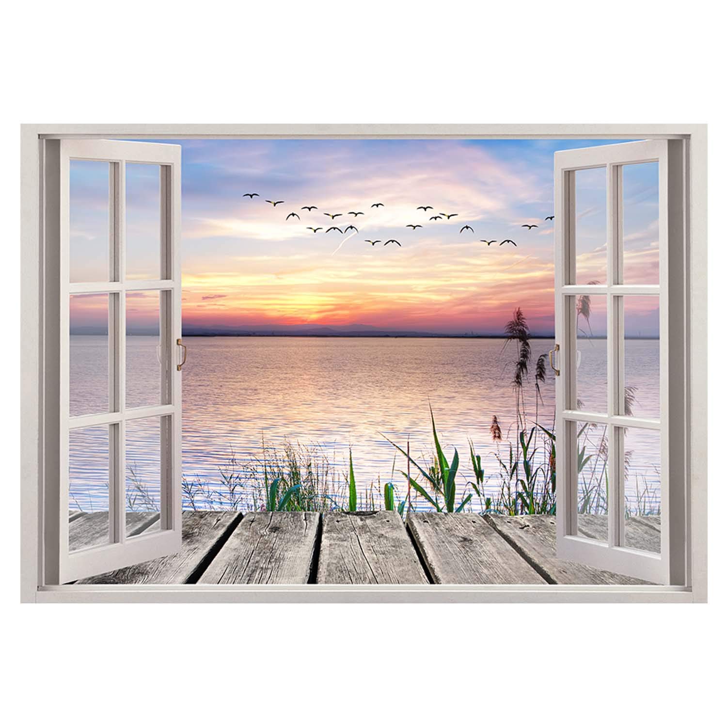Feeby Leinwand Bilder - Fensterblick Natur- 120x80 cm- Deko Wohnzimmer - Wandbilder Schlafzimmer - Deko Aesthetic - Wand Deko - Leinwand Groß - Deko Zimmer - Leinwandbilder XXL