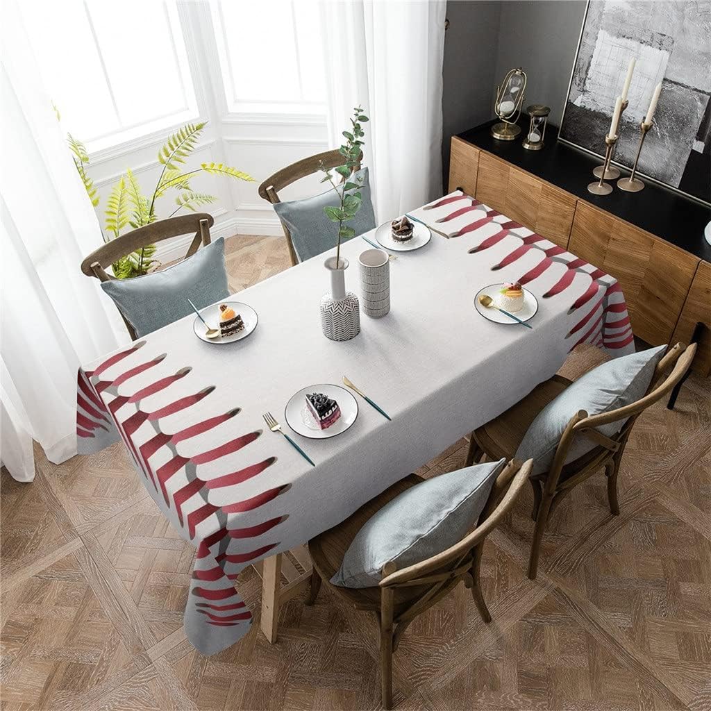 Baseball White Tablecloth Rectangular Holiday Wedding Dinning Decor Waterproof Table Cover(153x214cm)