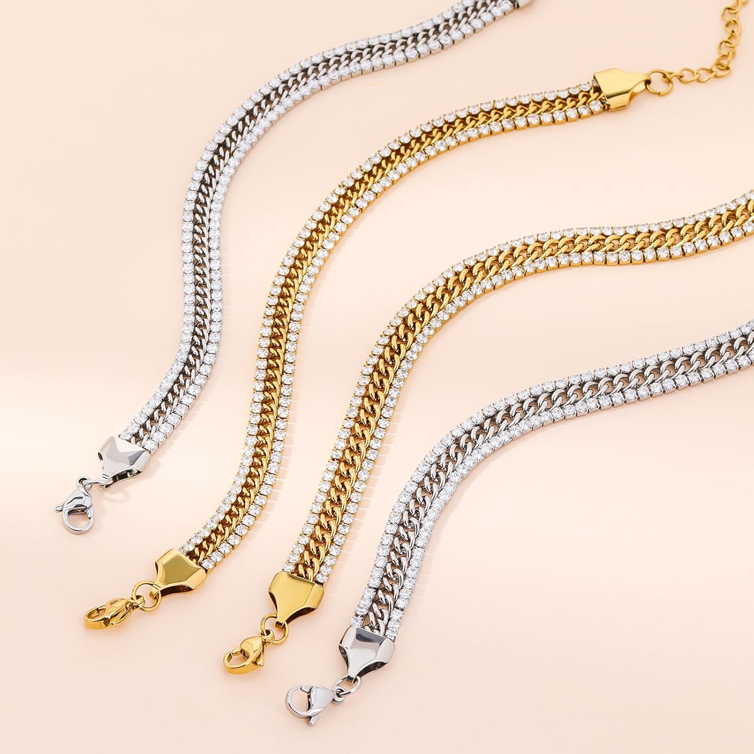 Tennis Bracelets for Women Men: 7/8 inch Stainless Steel Cuban Link Bracelet - Silver/Gold Bracelets for Men Cubic Zirconia Bracelet Stack Non Tarnish - Dainty Wrist Jewelry for Women - Image 6