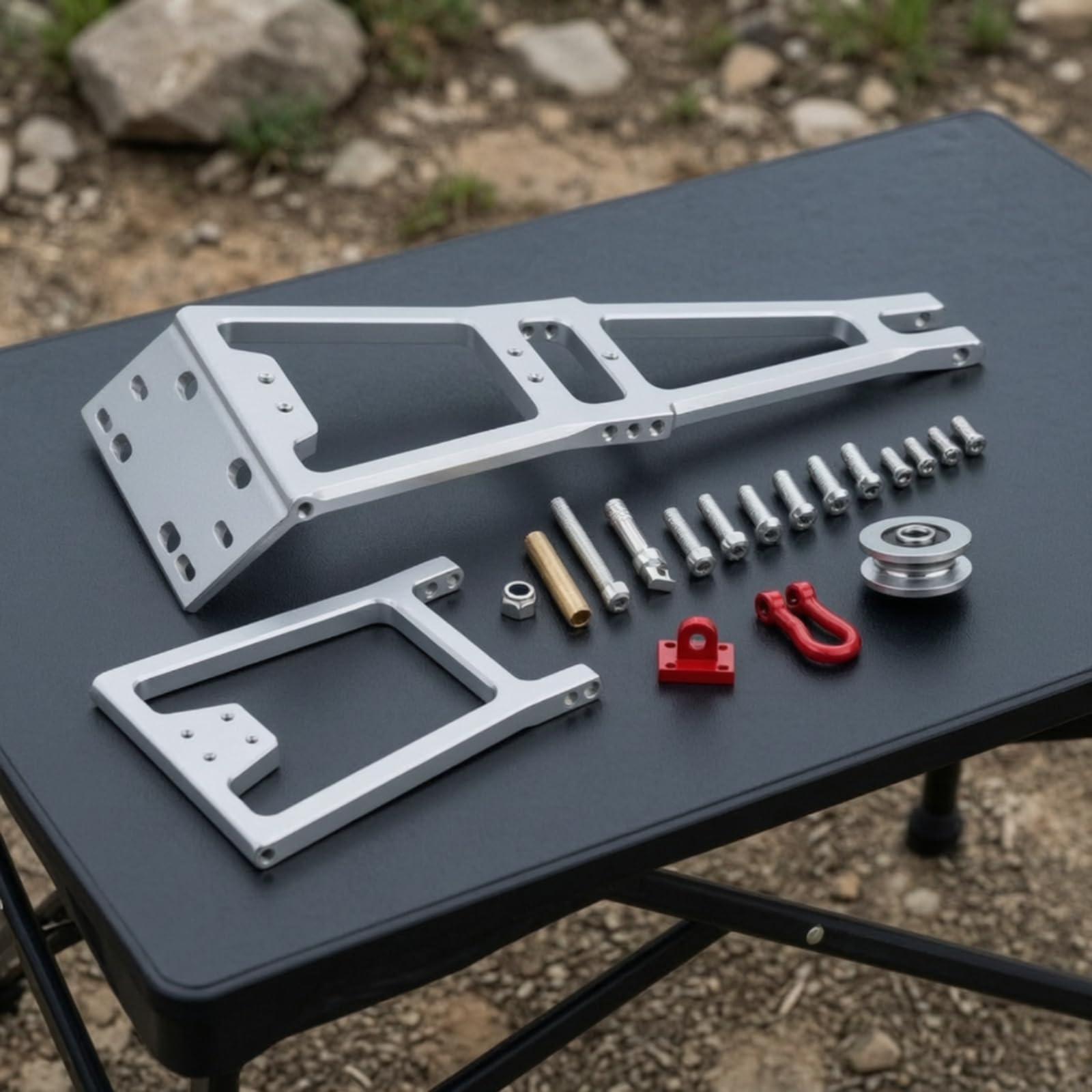 predolo Kit Grúa Emergencia con Cabrestan Ajustable Grúa con Gancho Gancho Remolque para Coches RC Crawler, Plata