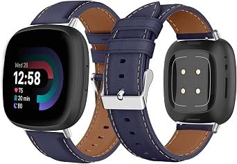Leather Strap for Fitbit Versa 3 / Versa 4 / Fitbit Sense/Sense 2 | Soft PU Leather Bracelet Wristband, Replacement Watch Bands - Blue