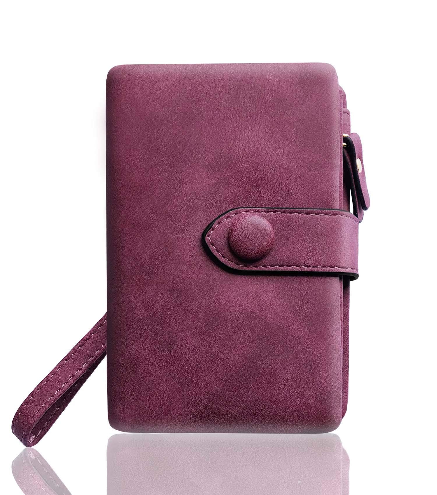 CALIYO Portafoglio Lungo Donna In Pelle PU Con Blocco RFID - Viola - Tanti Scomparti E Portamonete