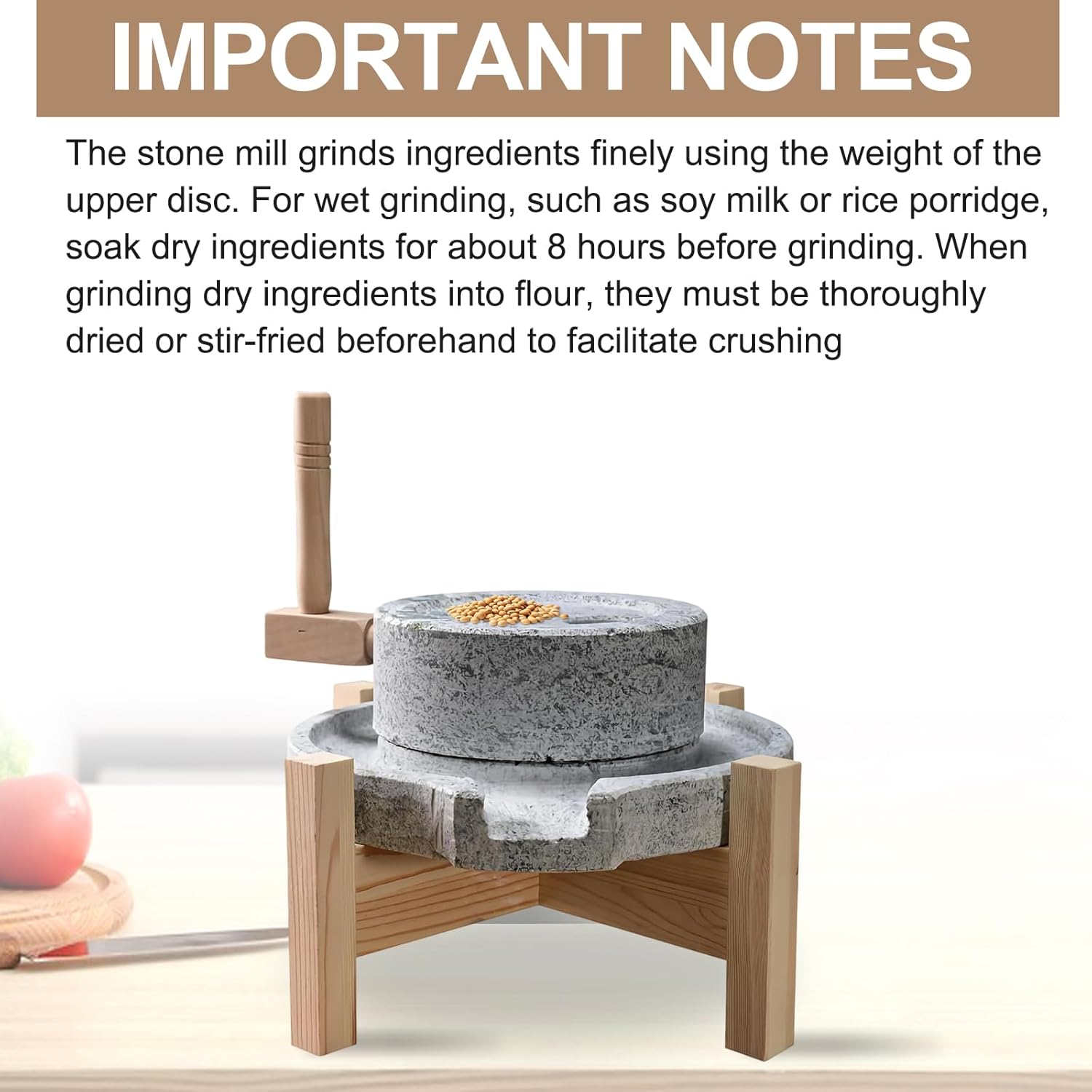 PakaLife Stone Grain Mill Grinder for Wet&Dry Foods,Cereal Bluestone Grinder Home Kitchen Stone Mill for Wheat, Berry,Rice,Food,Bean,Seed,Corn,Rice Paste,Traditional Manual Grinding Tool(7.87)