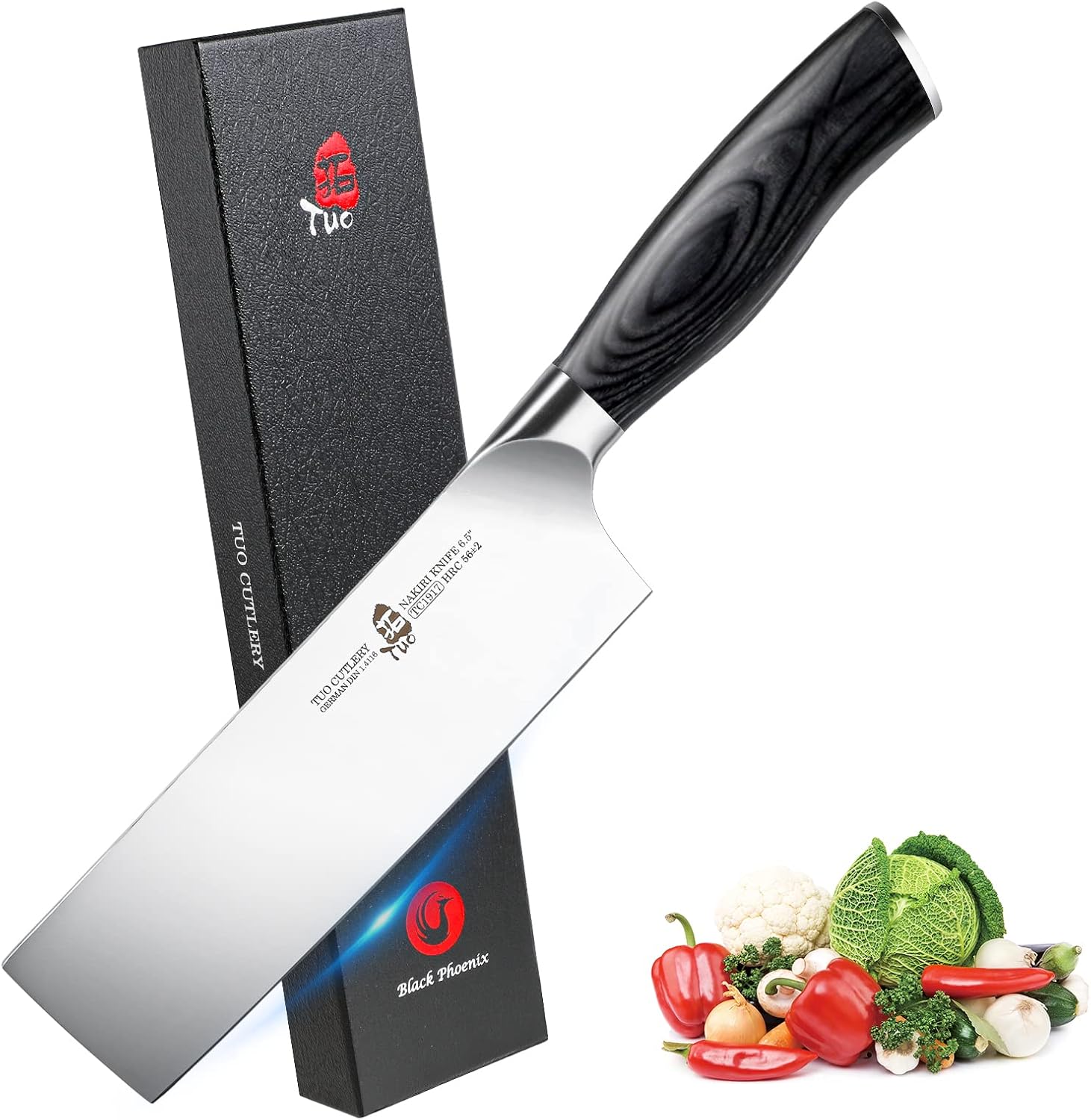 🛒 Flash Sale TUO Damascus Cutlery Nakiri Knife 6.5” - Vegetable Cleaver Kitchen Knives - Japanese AUS-10 High Carbon Stainless Steel Cutting Core Blade - Damascus Pattern - G10 Handle - Gift Box - Ring-D Series