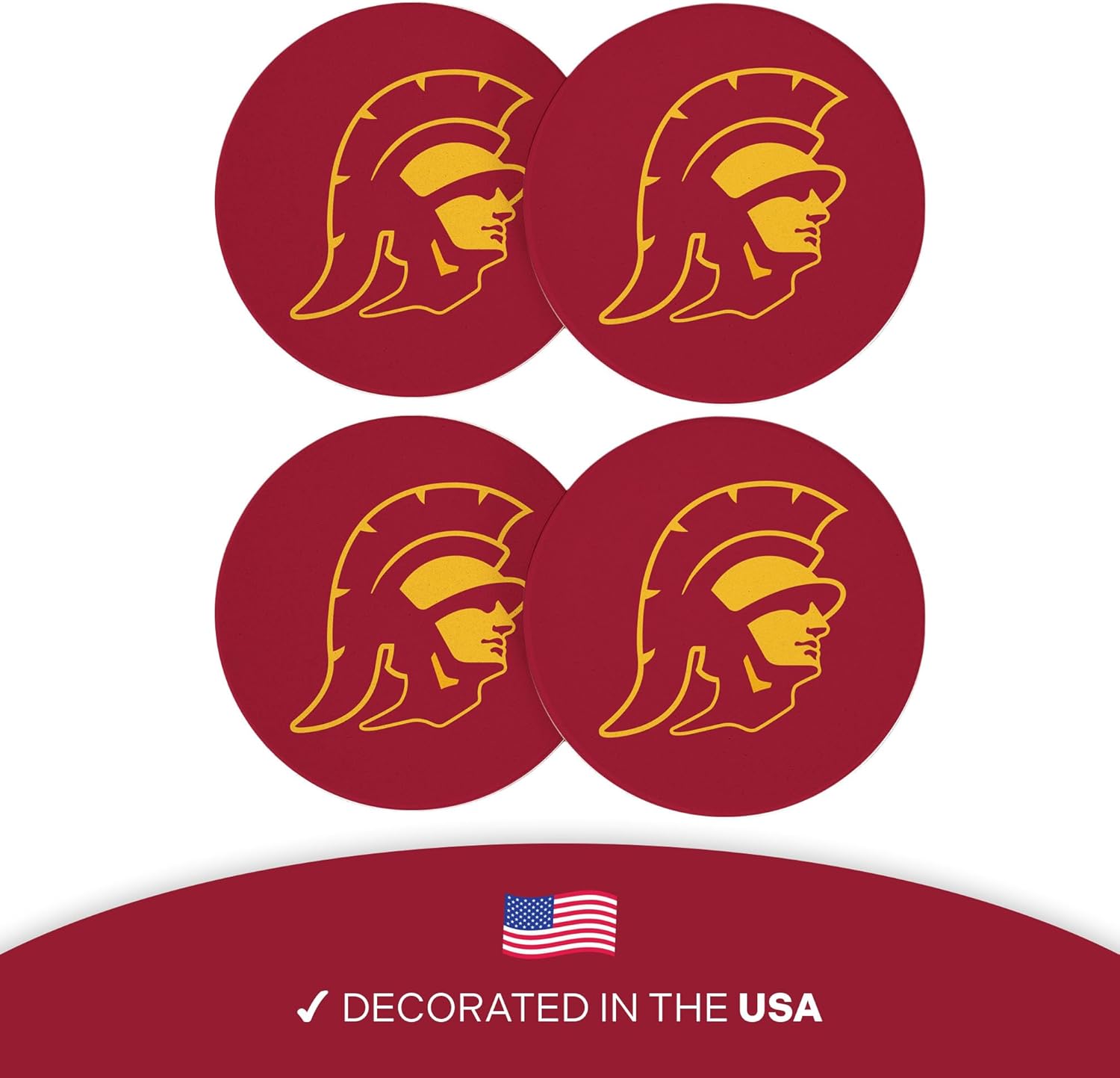 Desert Cactus USC Circle Ceramic Coasters 4 Pack University of Southern California Trojans Absorbent Drink Coasters with Cork Backing (Design A) - Image 4
