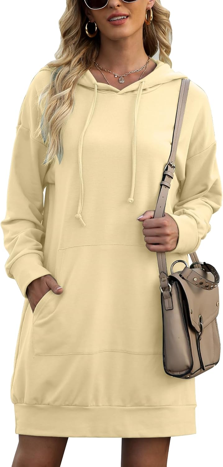 Quenteen Women Hoodies Dress Hooded Sweatshirts Dress Casual Long Sleeve Tunic Dress Oversized Sweatshirts with Pocket