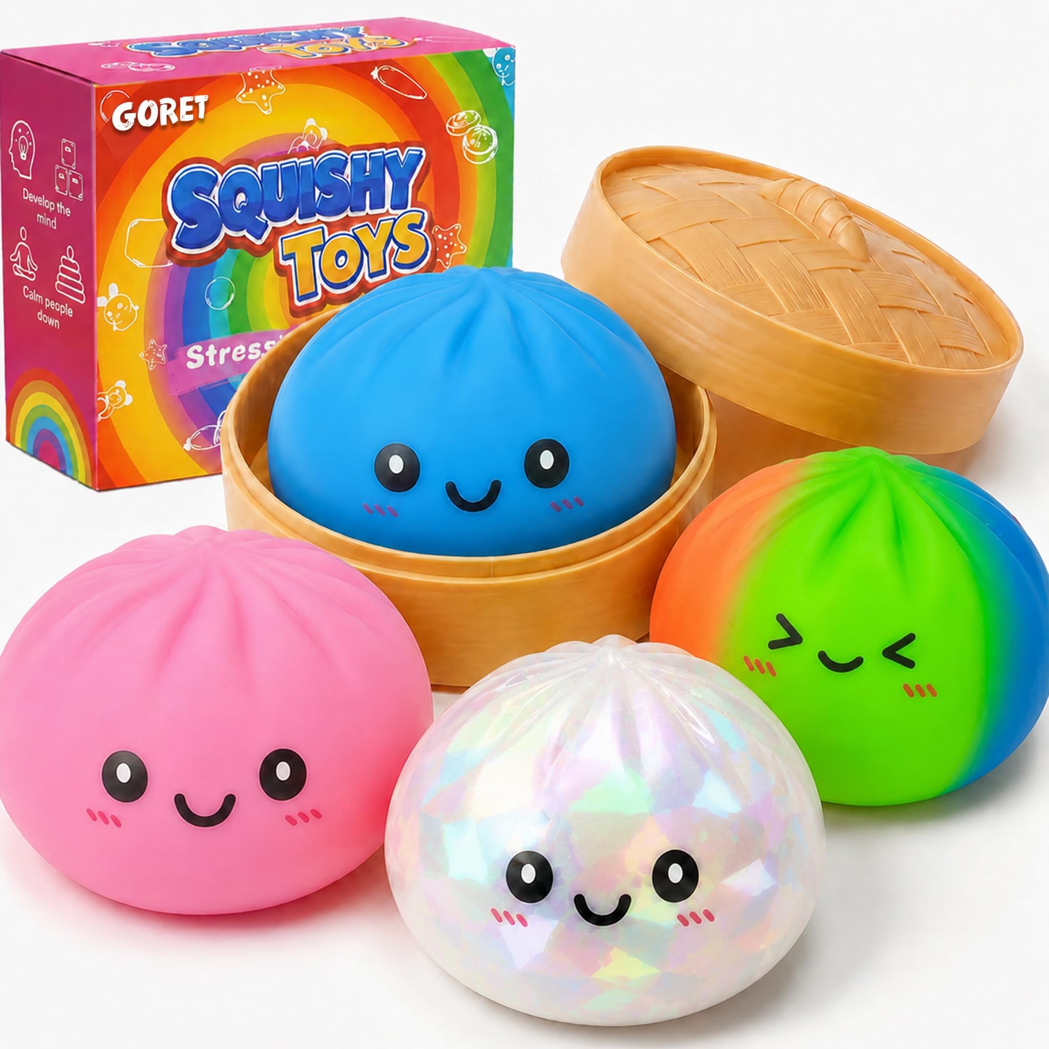 4Pcs Squishy Toy ,Soft Stress Ball for Anxiety Relief,Cute Fidget Squeeze Toys for Teens & Adults,Kawaii Desk Decor,Birthday Party Favors,Classroom Prizes