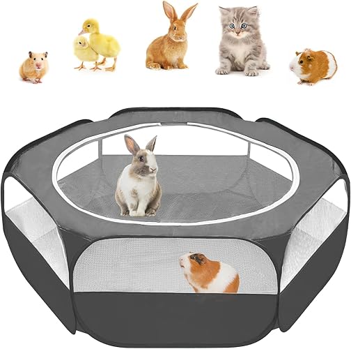Amakunft Small Animal Pop-Up Playpen with Mesh Cover, 47'' x 23.6'' x 15'' Chicken Brooder Box, Play Pen Indoor Outdoor for Guinea Pigs, Bunny, Rabbits, Ferrets, Chinchillas, Kittens - Black