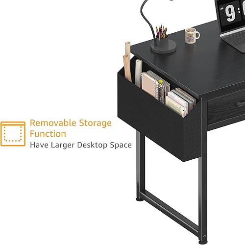 Miniatura 7 de DLisiting - Escritorio pequeño con cajones de tela para dormitorio, escritorio de 32 pulgadas para juegos con 2 cajones para espacios pequeños, mesa