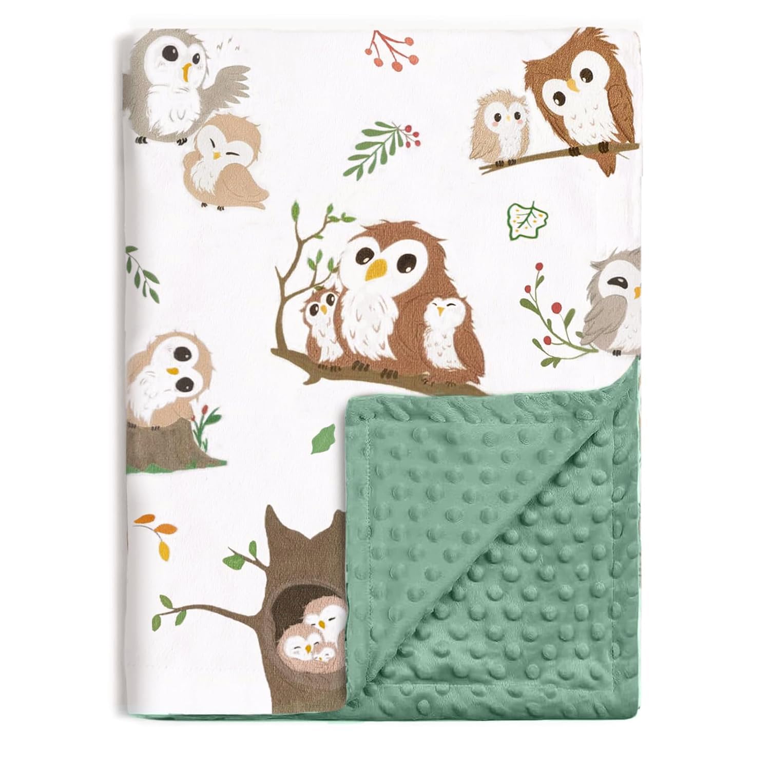 BOPRIO Baby Blankets for Unisex Boys Girls, Ultra Soft Nursery Minky Blankets with Owl Family Design and Dotted Fleece Backing, Cozy Bed Throws for