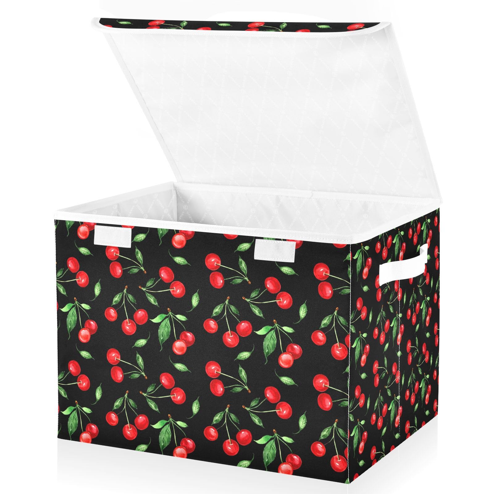Mnsruu Storage Boxes with Lids, Black Cute Cherry Large Storage Basket Organizer Shelves Cube Bin Toy Clothes Underbed