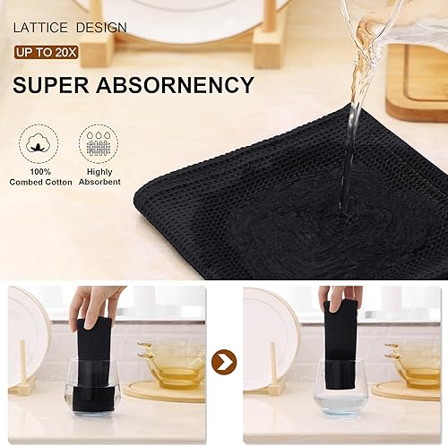 Miniatura 3 de Paños de cocina 100% algodón con tejido de gofre, paquete de 8 paños de cocina súper suaves y absorbentes, trapos de secado rápido, 12 x 12