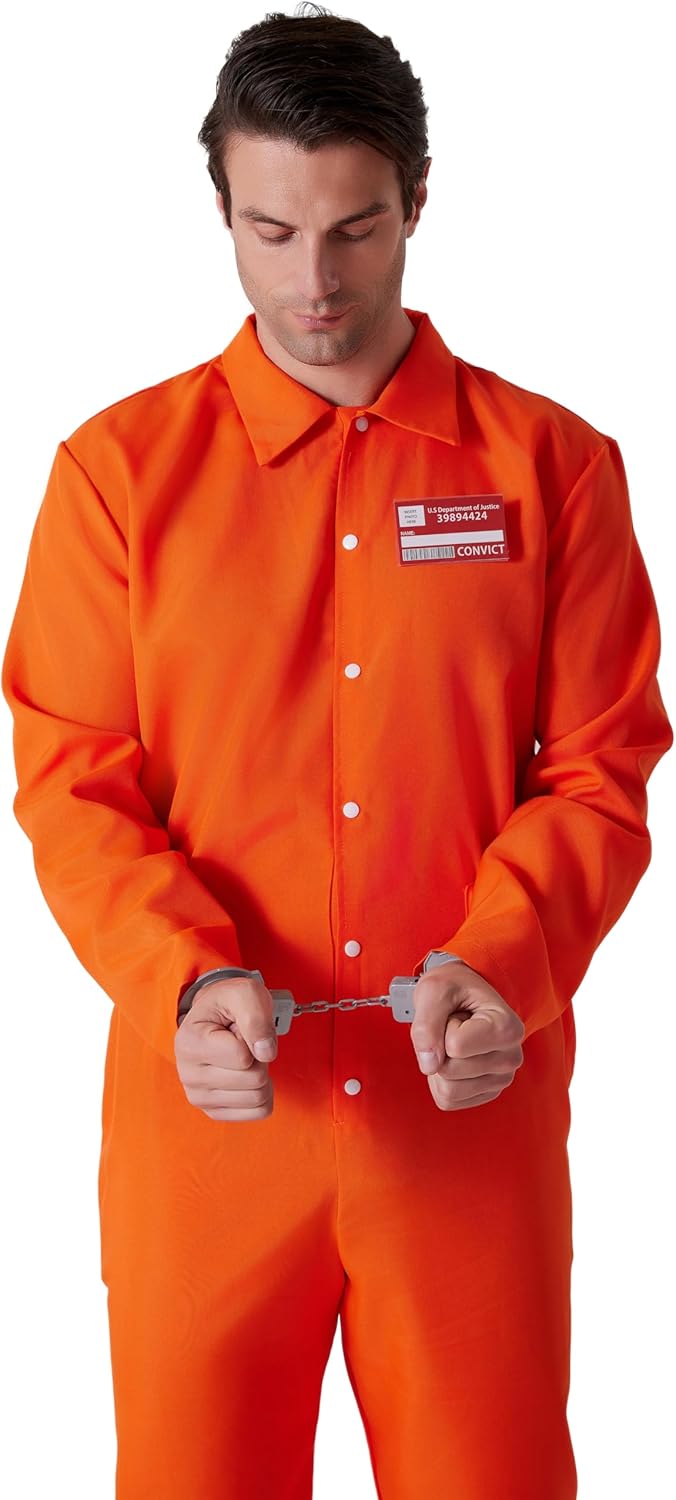 Maxim Party Supplies Prison Jumpsuit Costume Inmate Outfit, 3 Piece Convict Jail Uniform, Criminal Orange Prisoner Suit - Image 6