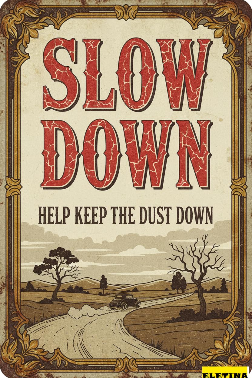 Personalized Sign for Man Cave Slow Down Help Keep The Dust Down Dusty Roads Rural Dirt Metal 12"x8" Private Property Decorative