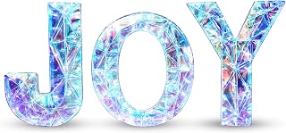 HOYECHI 3-Piece Christmas Joy Yard Decoration - 3D Prismatic Lighted Outdoor Holiday Décor with 135 Lights, Ground Stakes - Holiday Xmas Lawn Porch Patio Display - Iridescent